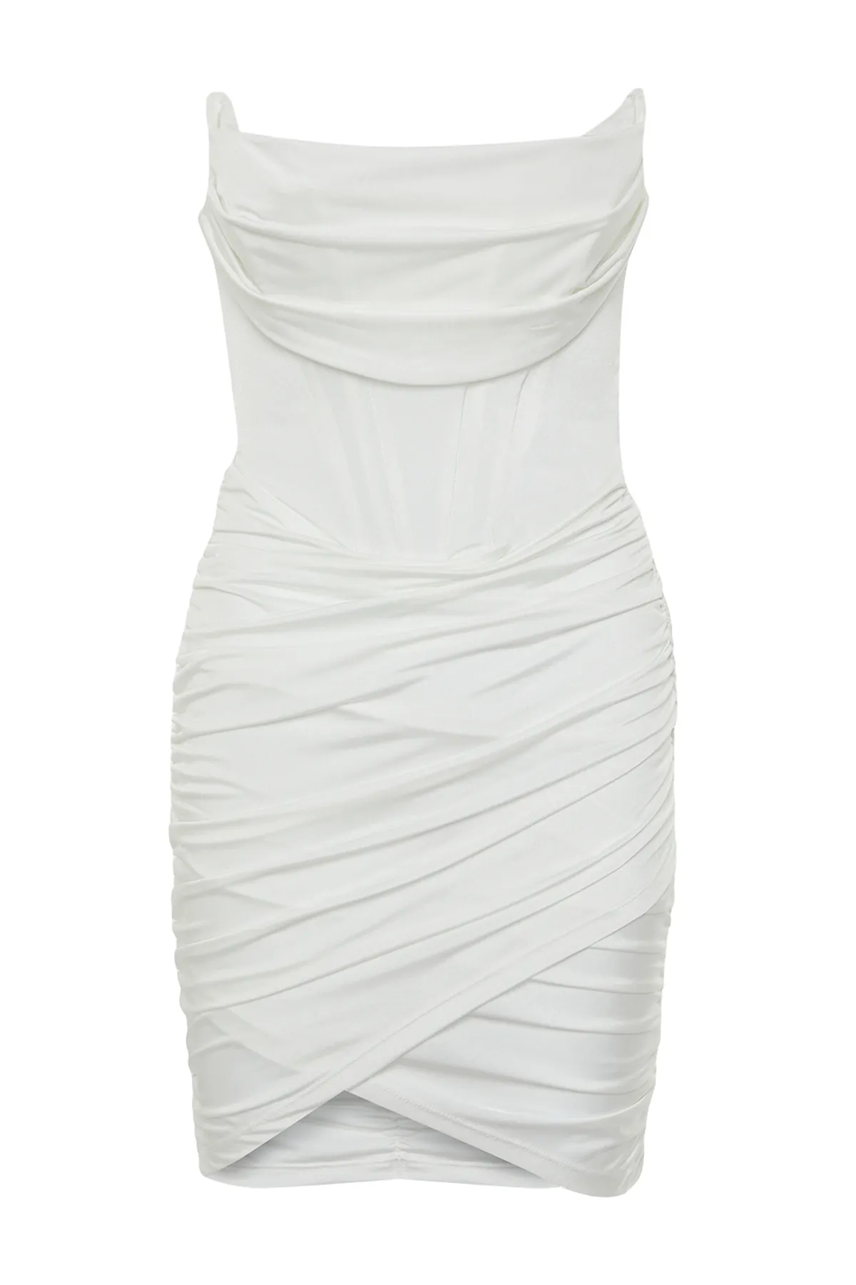 Trendyol Collection  Weißes, figurbetontes, gefüttertes Strick-Korsett-Detailkleid für Hochzeiten/Abendkleider TPRSS23EL00174