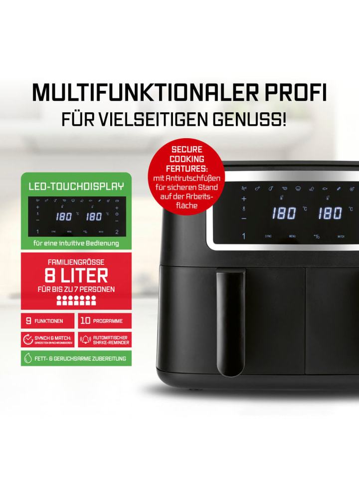 Gourmetmaxx GOURMETmaxx Doppelkammer-Heißluftfritteuse 2 x 4 L - Touch, Timer, 10 Programme günstig kaufen onesize
