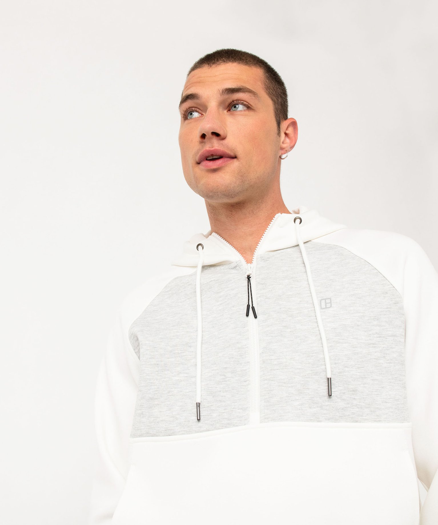 Sweat à capuche et col zippé bicolore homme blanc | GEMO