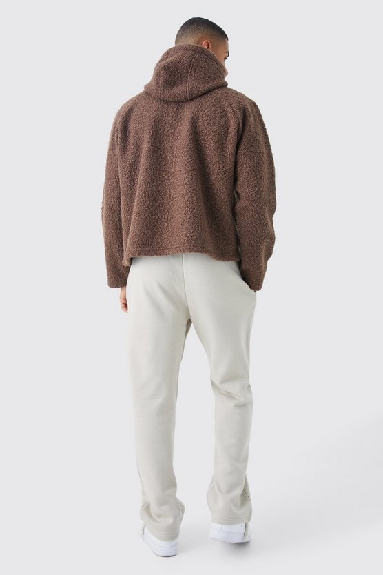 Kastiger Oversize Bouclee Borg-Hoodie mit Reißverschluss