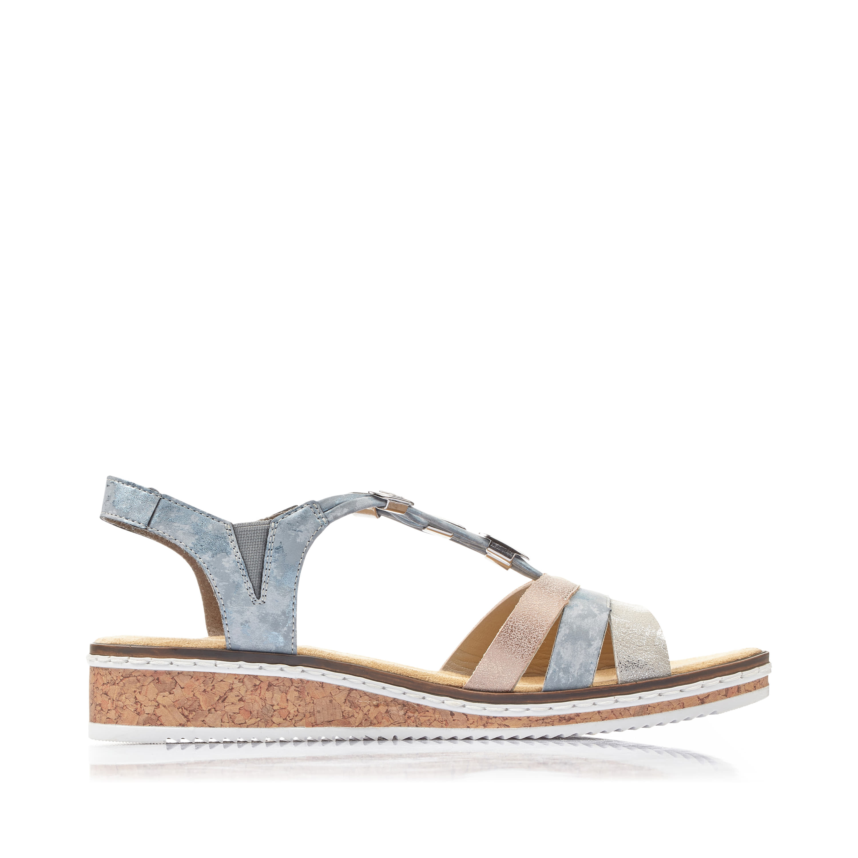 Rieker Damen Keilsandaletten himmelblau-hellbeige