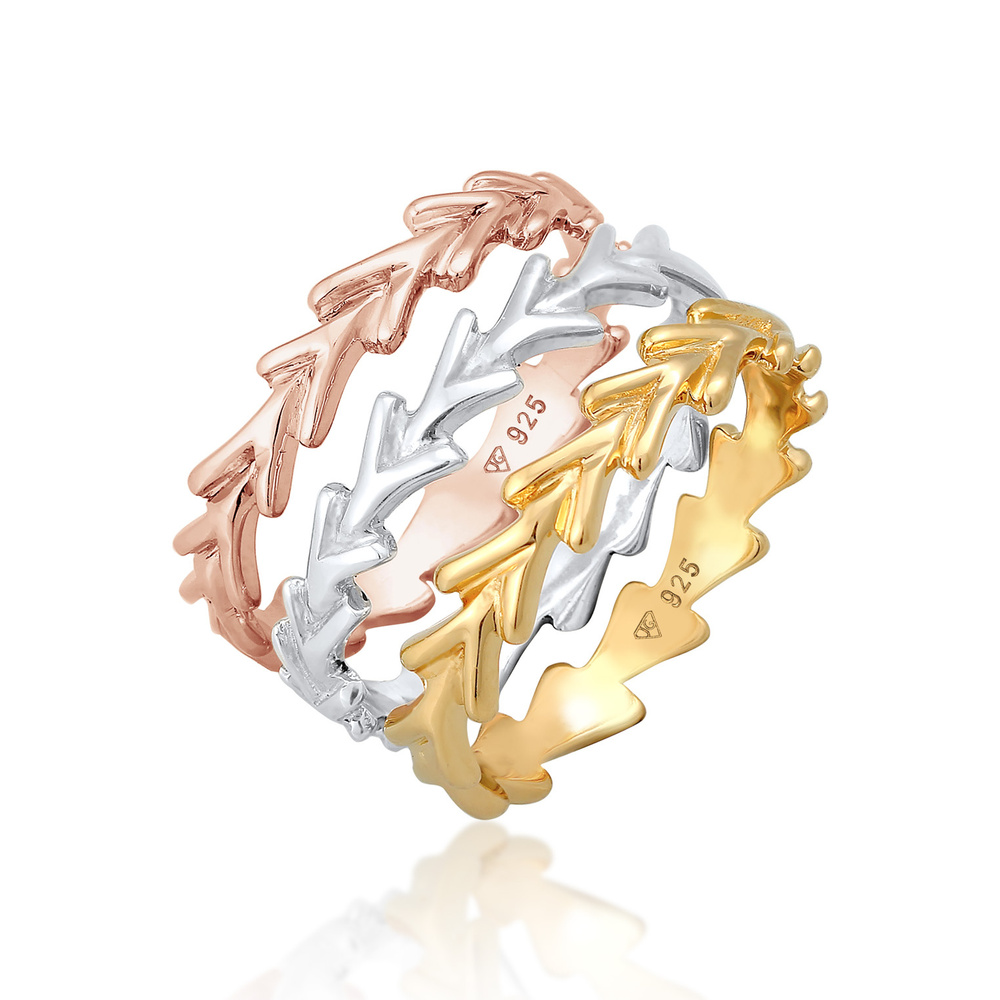 Elli Elli Bague Femmes pile tricolore Set de 3 en argent sterling 925 Bague