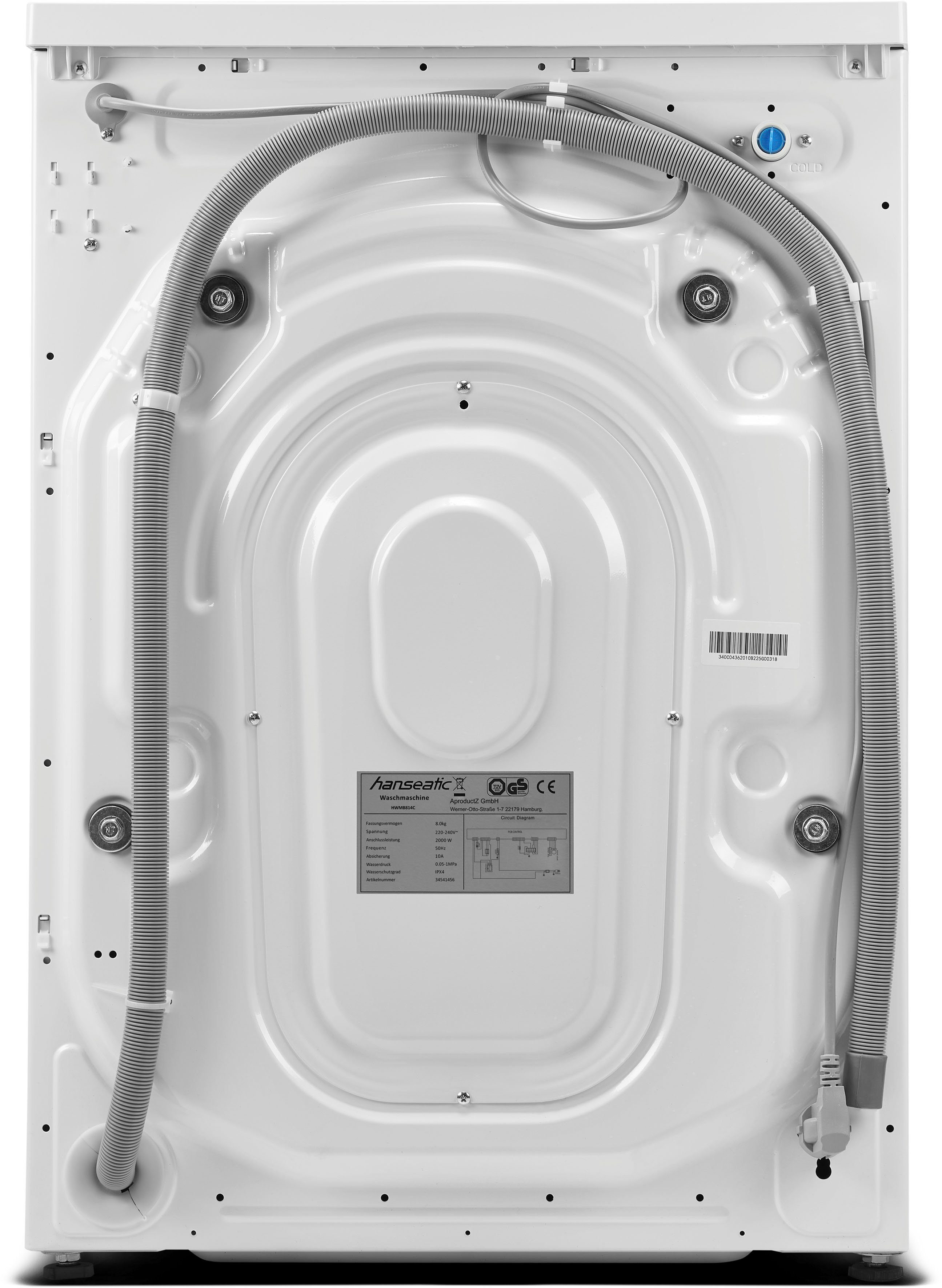 Hanseatic Waschmaschine HWMB814C, 8 kg, 1400 U/min, Startzeitvorwahl, Kurzprogramme