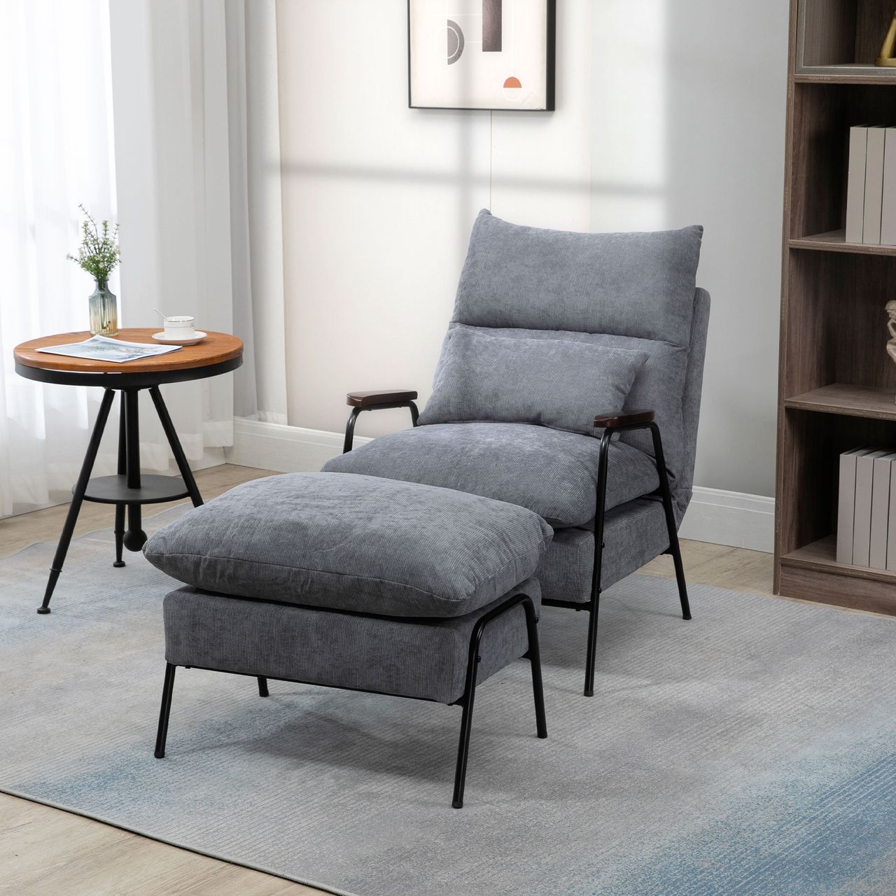 HOMCOM Relaxsessel mit Hocker,  Verstellbar Fernsehsessel mit Liegefunktion Grau