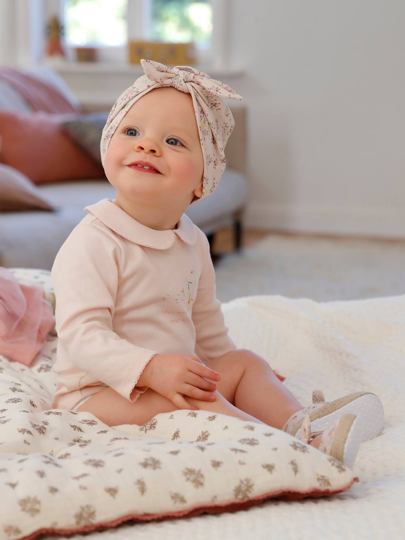 Body manches longues col claudine bébé rose pâle