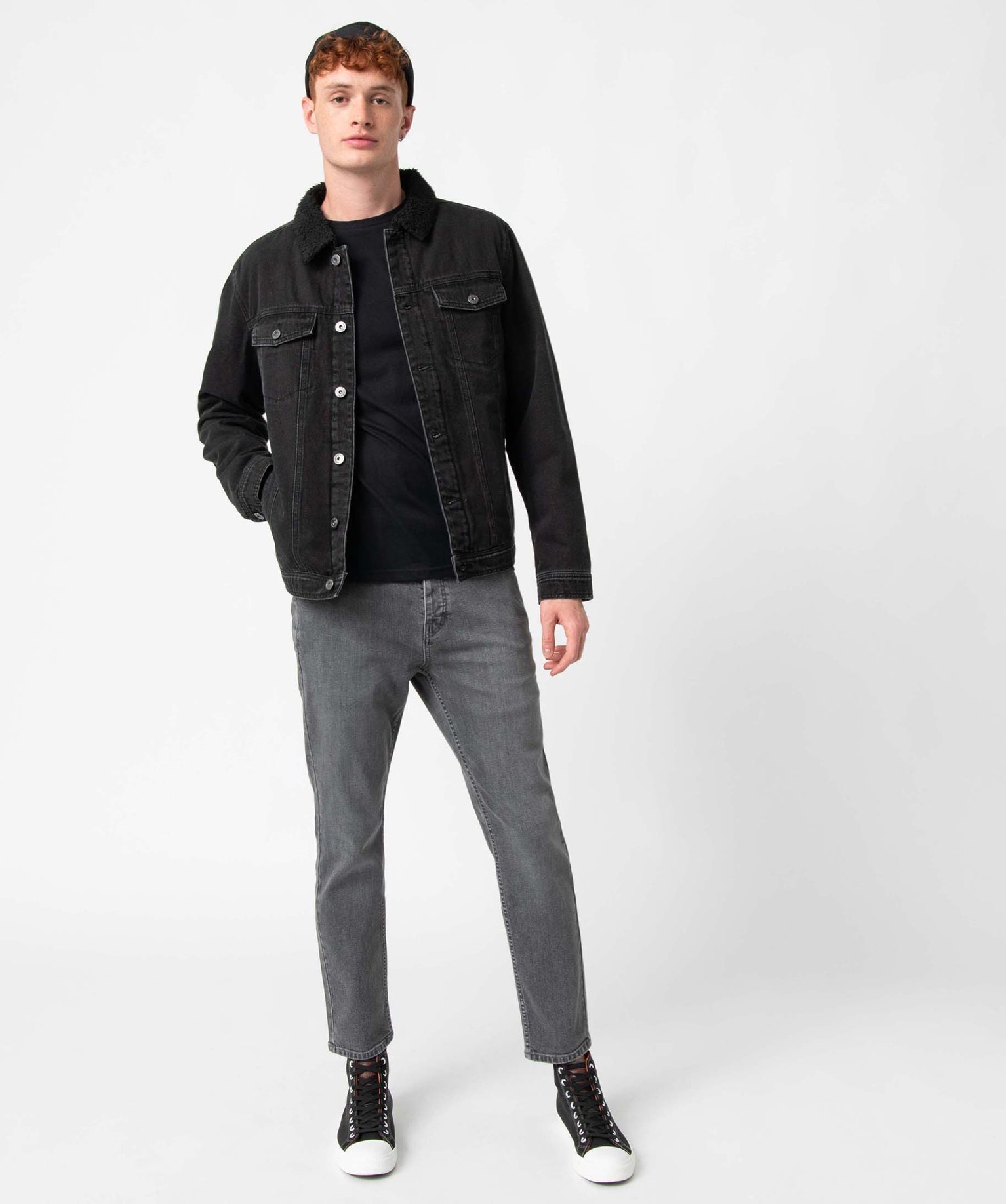 Veste en jean homme doublée sherpa noir | GEMO