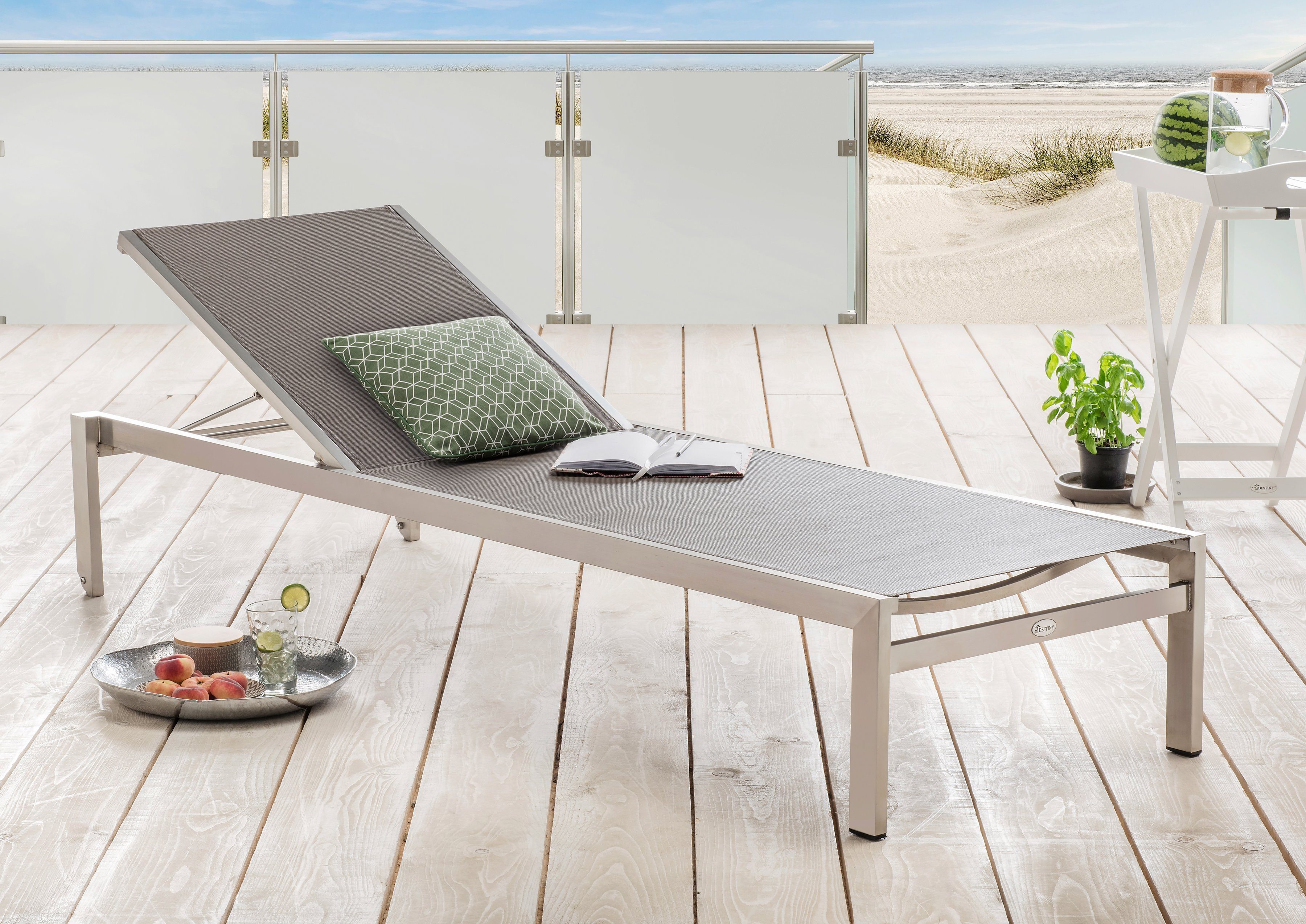Destiny Gartenliege MACAO, Edelstahl mit Rollen, 210x65x35cm, verstellbar, Texilenebespannung