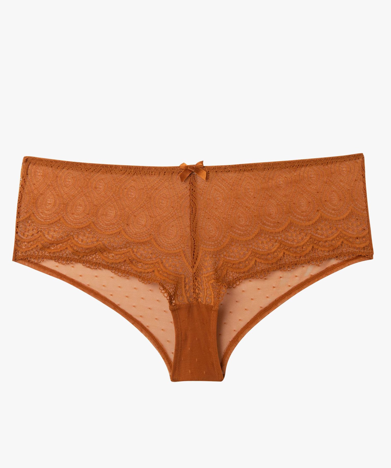 Shorty en dentelle et tulle femme grande taille marron | GEMO