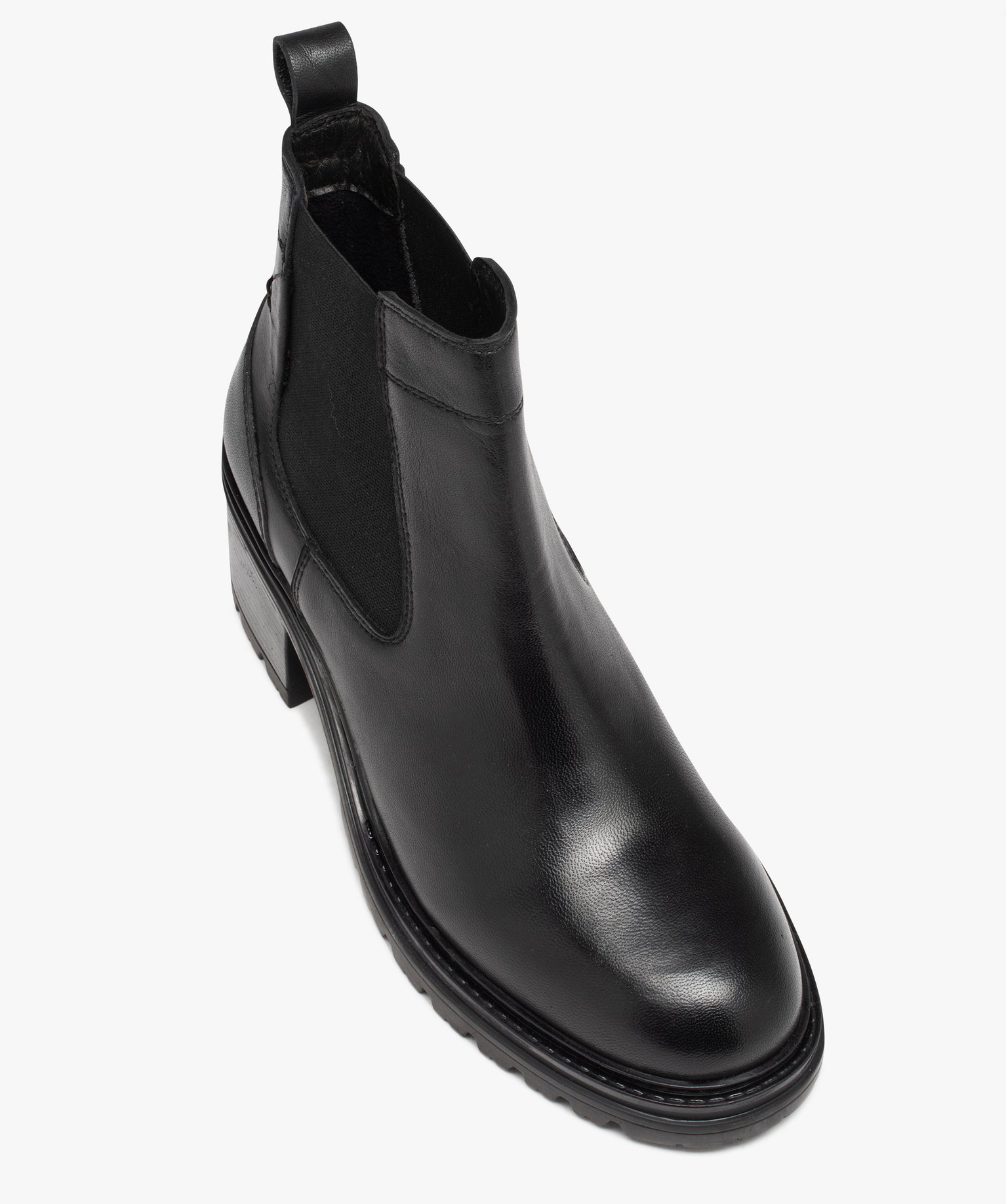 Boots femme à talon en cuir uni style Chelsea noir | GEMO