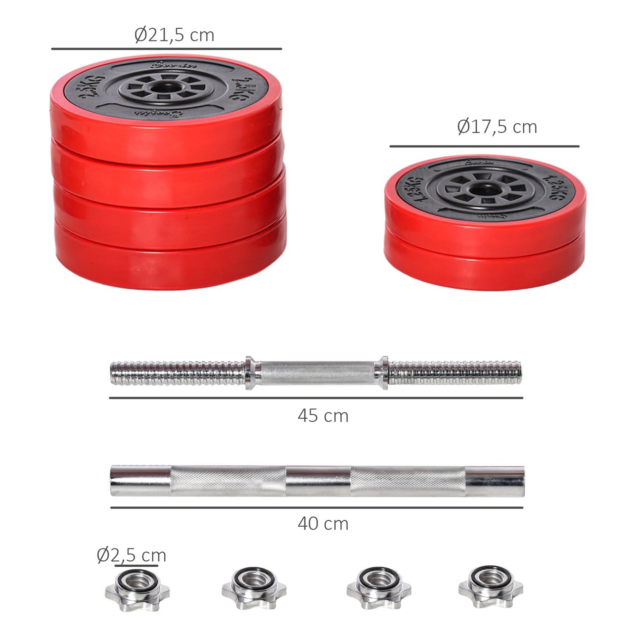 HOMCOM Hantelset 30KGS 2-IN-1 Hanteln&Langhanteln verstellbar Gewichtheben für Zuhause Stahl PP-Kunsstoff Eisen Sand