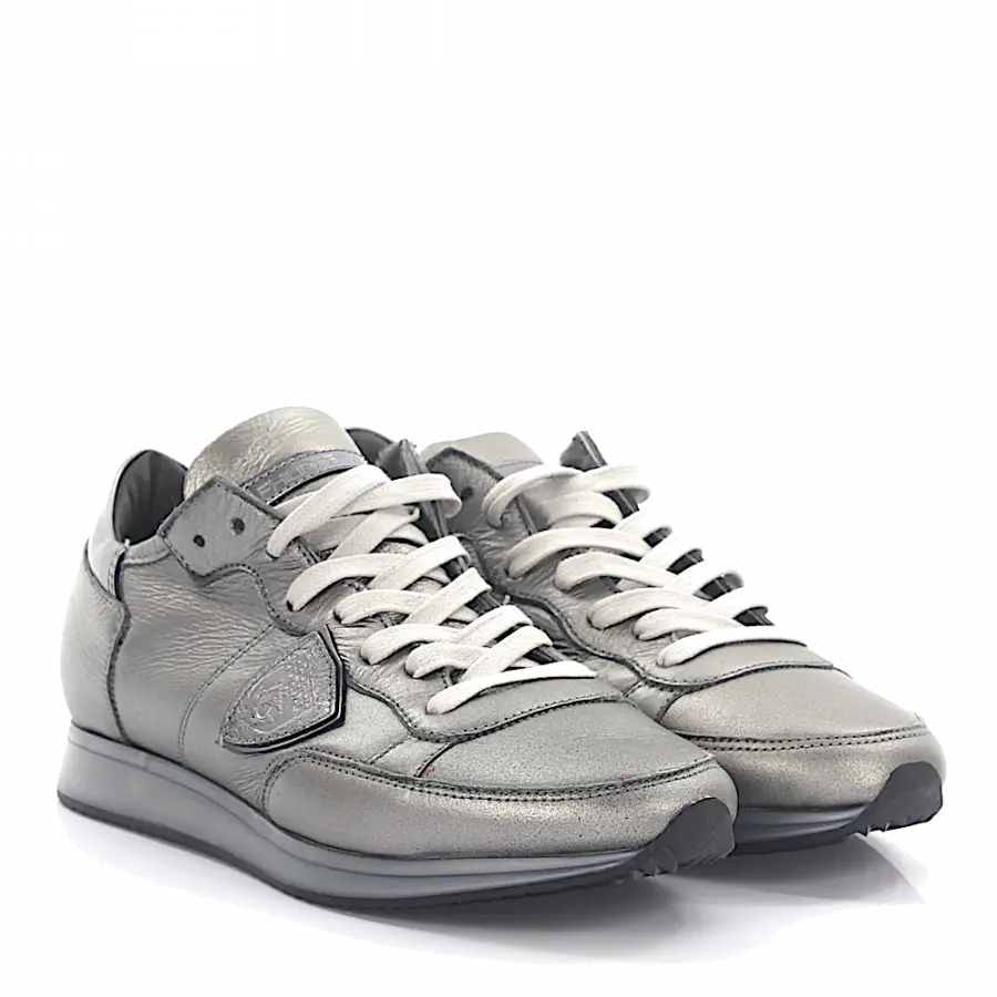 Philippe Model - Sneaker TROPEZ LOW Leder grau glänzend Lammfell - grau