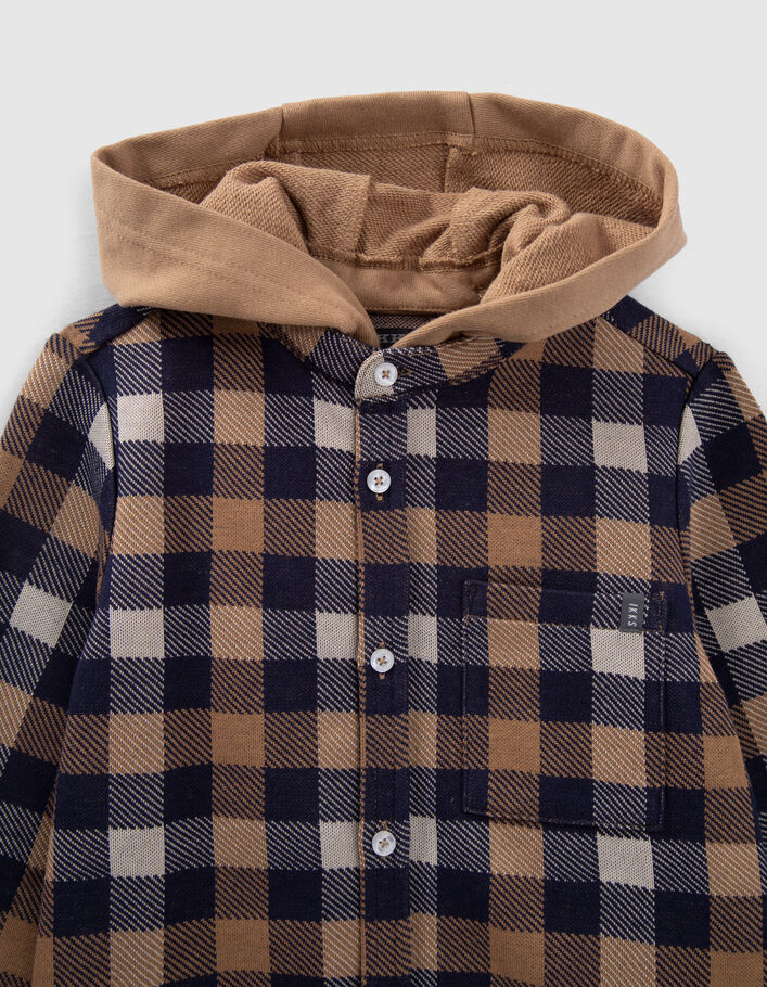 Chemise camel à carreaux capuche amovible garçon