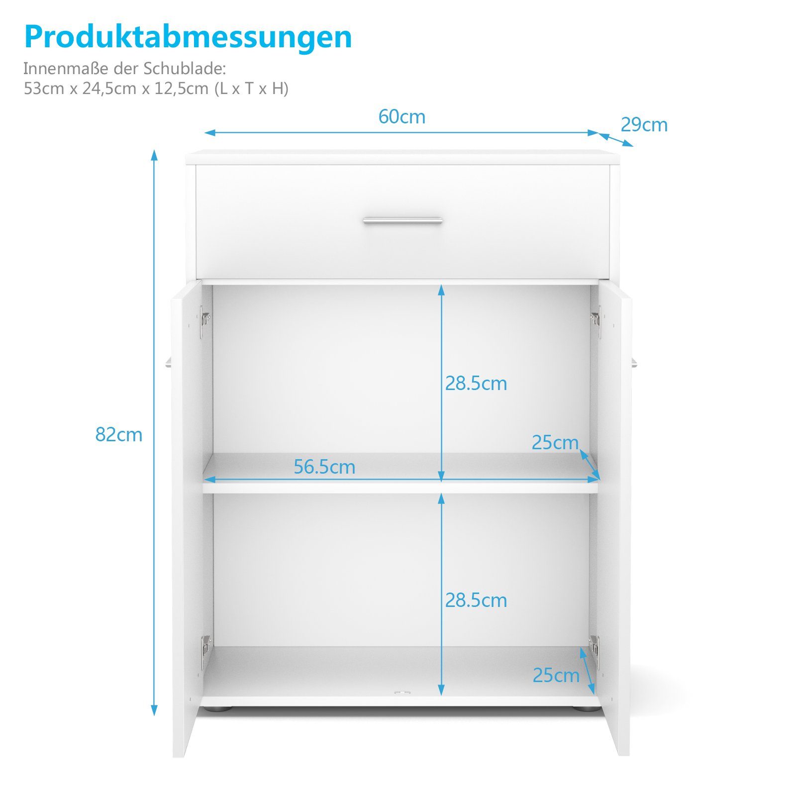 COSTWAY Badkommode, mit Schublade und Unterschrank, 60x29x82cm, weiß