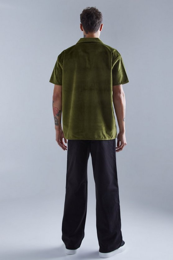 Kurzärmliges Oversize Velour-Hemd