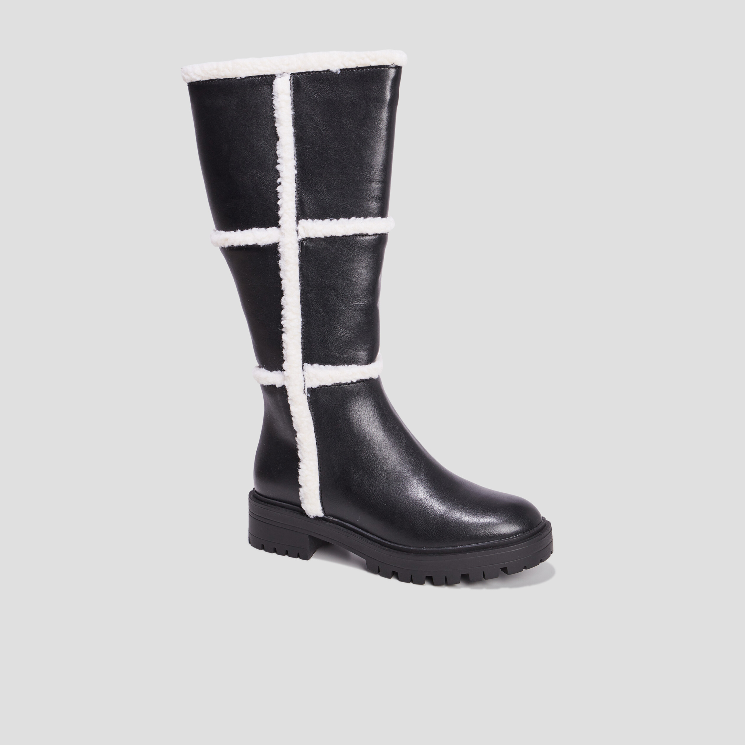 Bottes bandes imitation laine mouton noir femme | La Halle
