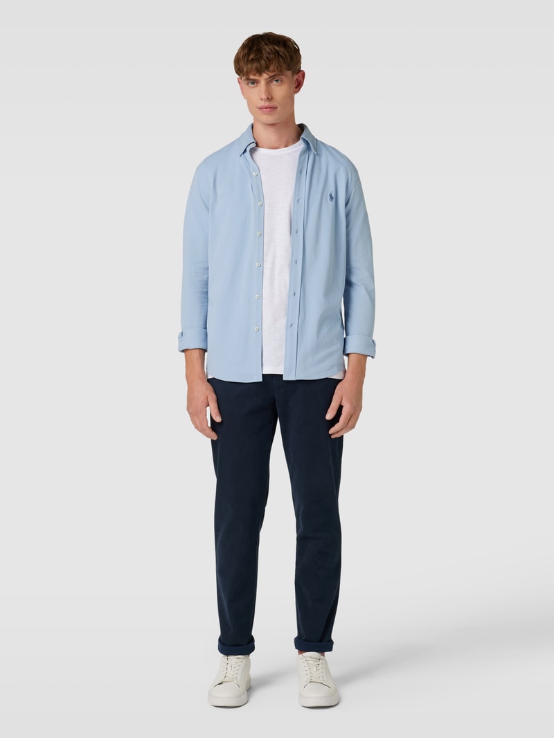 Regular Fit Freizeithemd mit Logo-Stitching in hellblau