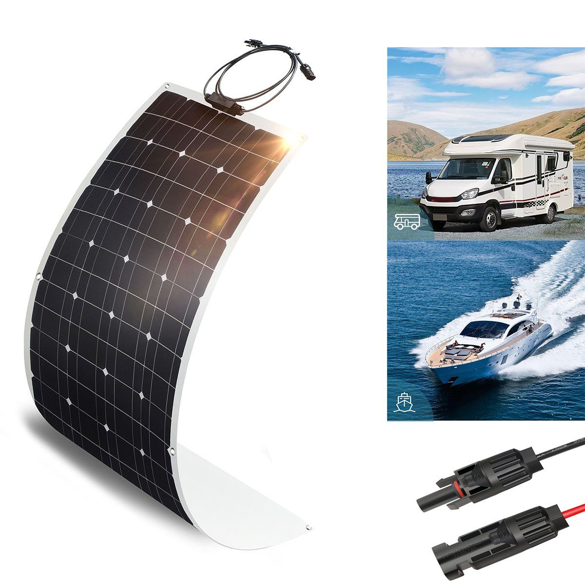 oyajia Solarmodul Profi Biegbar 100W 18V Monokristallin Solarpanel, Mono-Schindelzellen, Solar Ladegerät Solaranlage für 12V Akku Wohnmobil Auto Boot