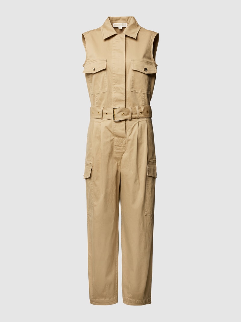 Jumpsuit mit verdeckter Knopfleiste Modell 'Cargo Jumpsuit' in beige