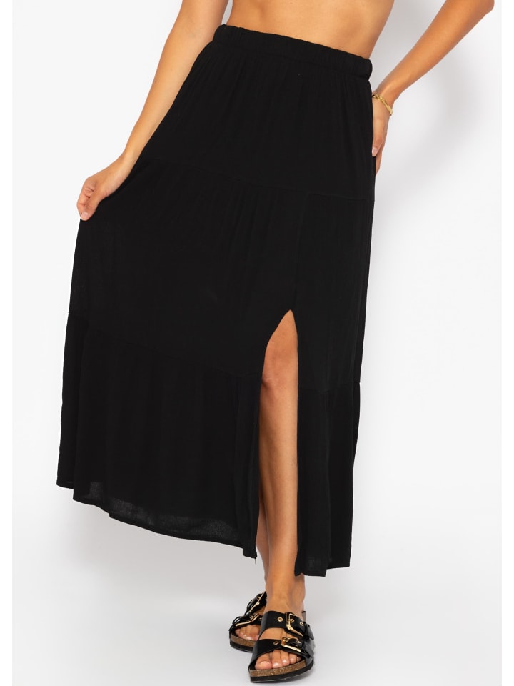 SASSYCLASSY Maxi Volantsrock in Crinkle-Optik in Schwarz günstig kaufen