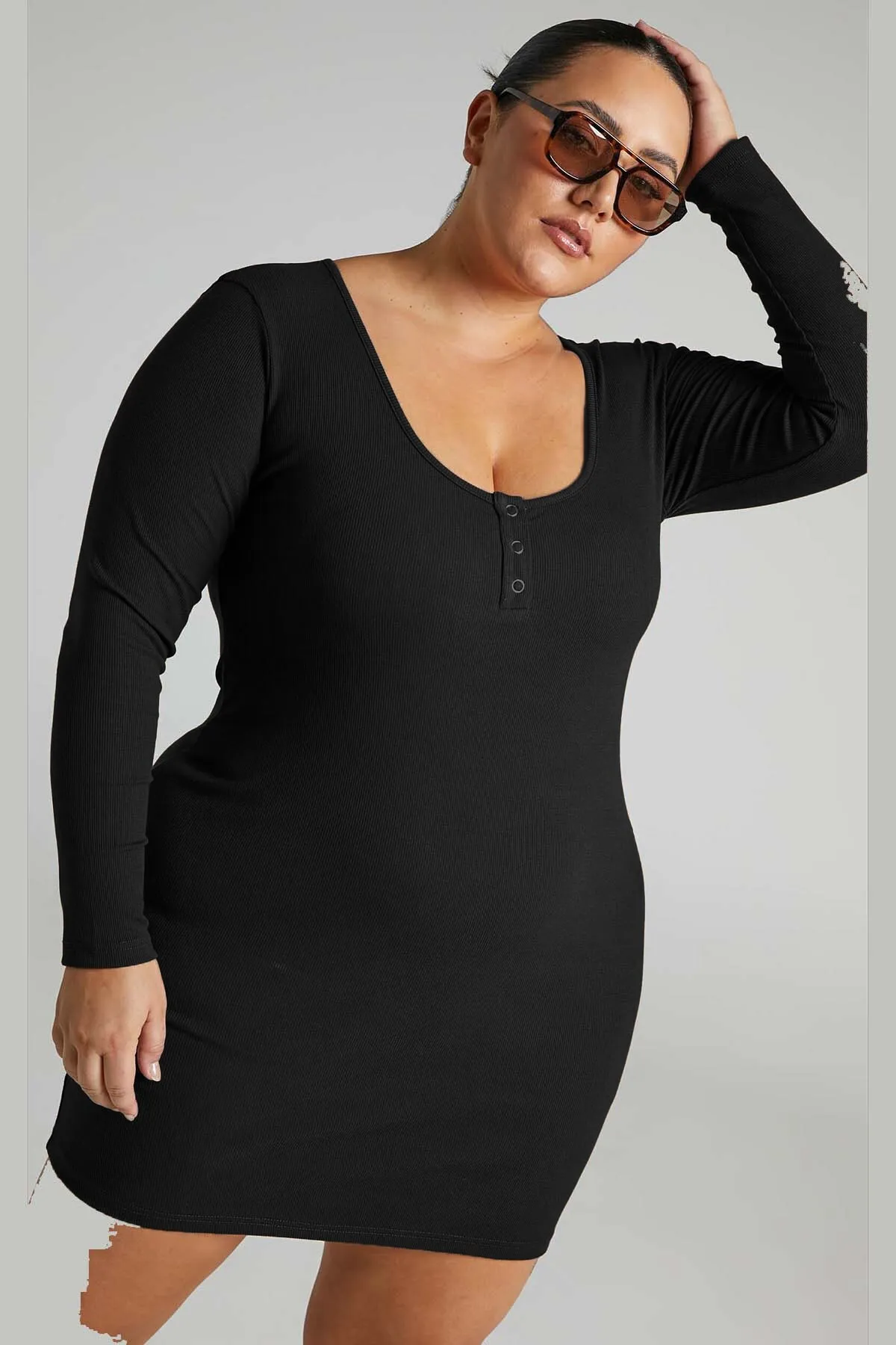 Madmext  Schwarzes Langarm-Basic-Mini-Damenkleid Mg1700
