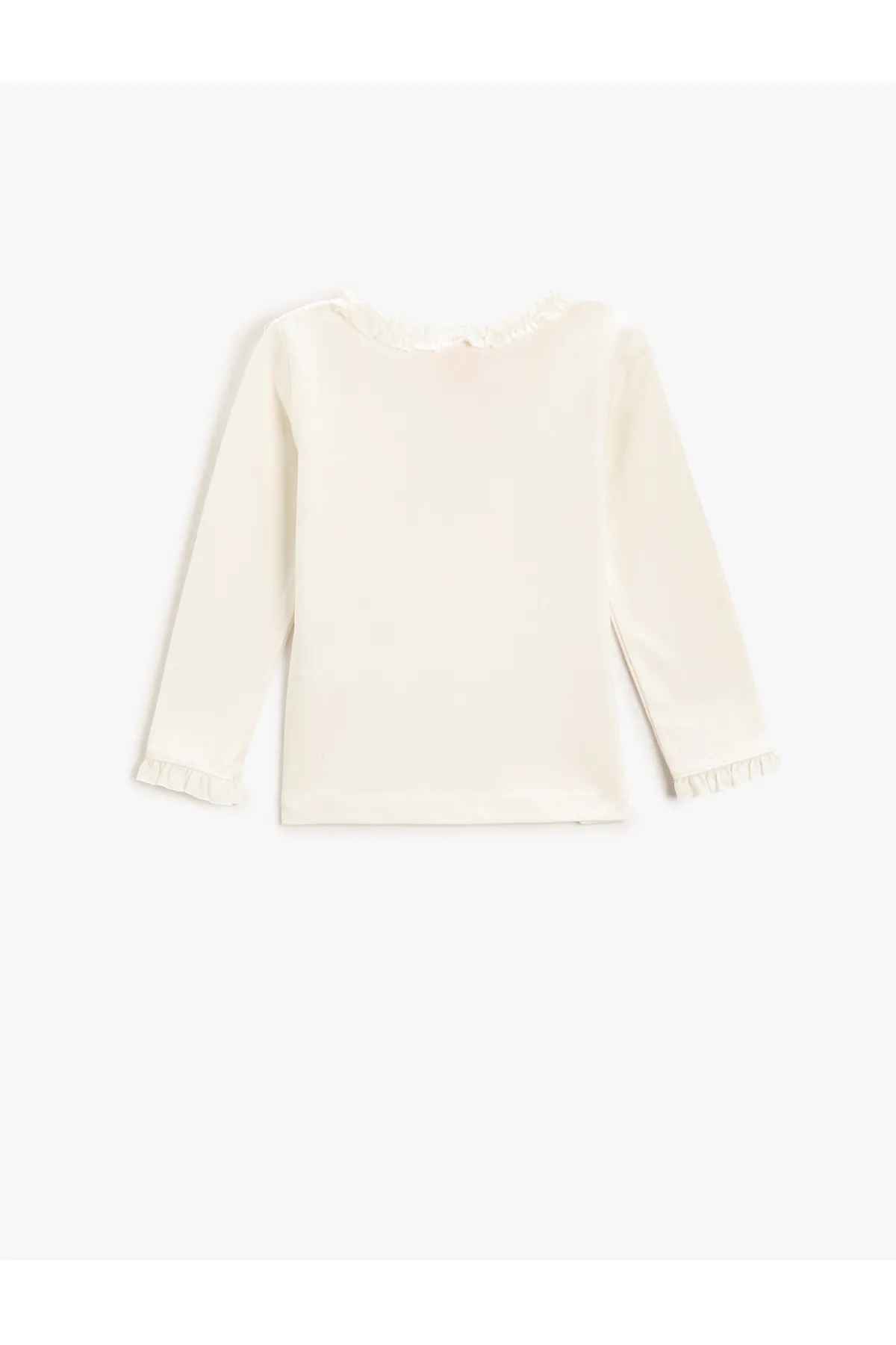 Koton  Basic-Rundhals-Langarm-T-Shirt aus Baumwolle mit Rüschendetail