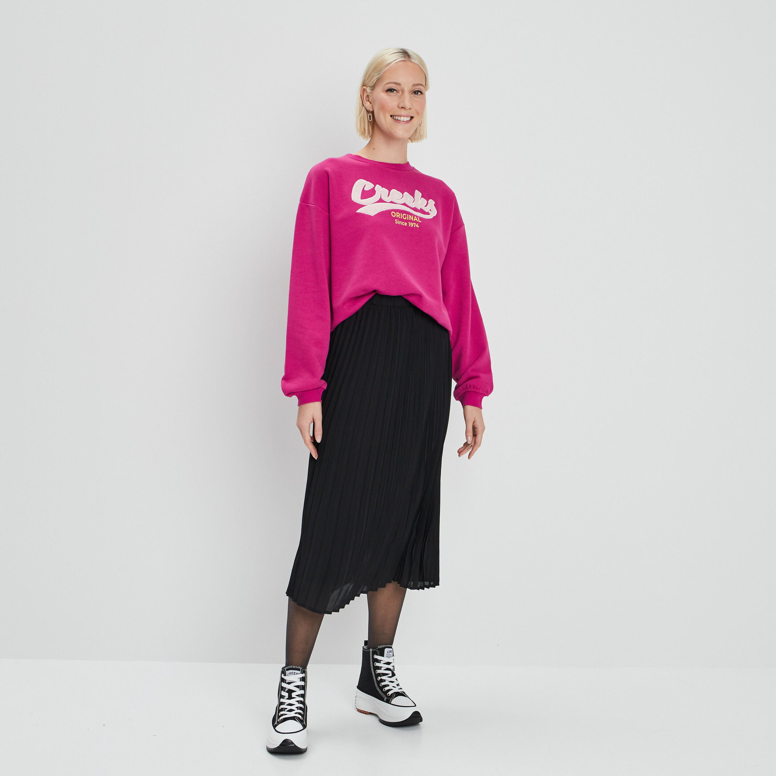 Sweat col rond Creeks rose fushia femme | La Halle