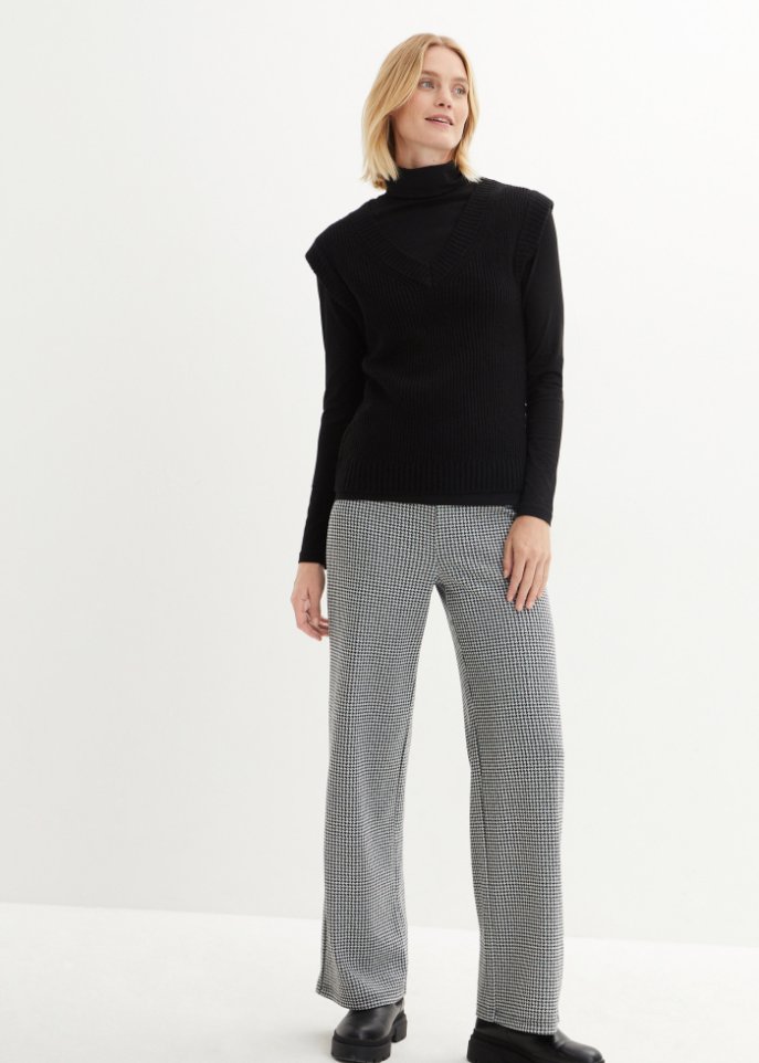 Karierte Jersey-Hose mit Schlitz