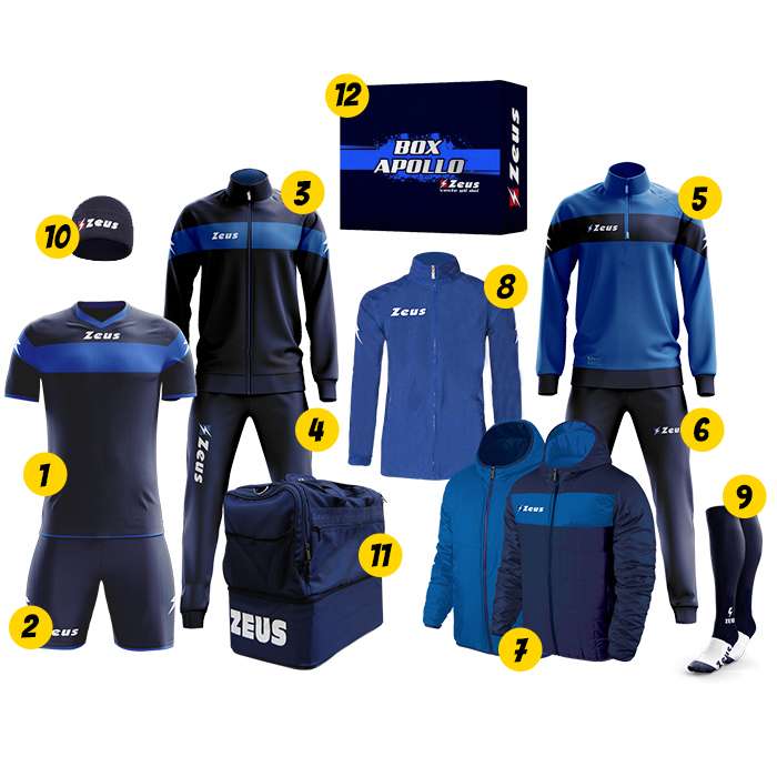 Zeus Apollo Fußball Set Teamwear Box 12-teilig Navy Blau