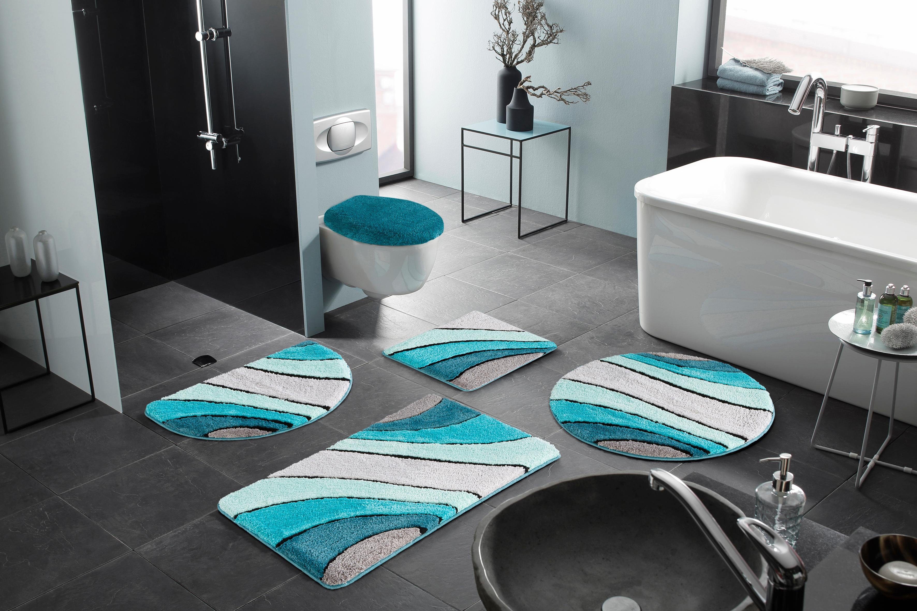 Badematte Josie my home, Höhe 20 mm, rutschhemmend beschichtet, fußbodenheizungsgeeignet, schnell trocknend, strapazierfähig, Polyester, rechteckig, Badteppich, Badematten, rechteckig, rund & als 3-tlg. Set erhältlich