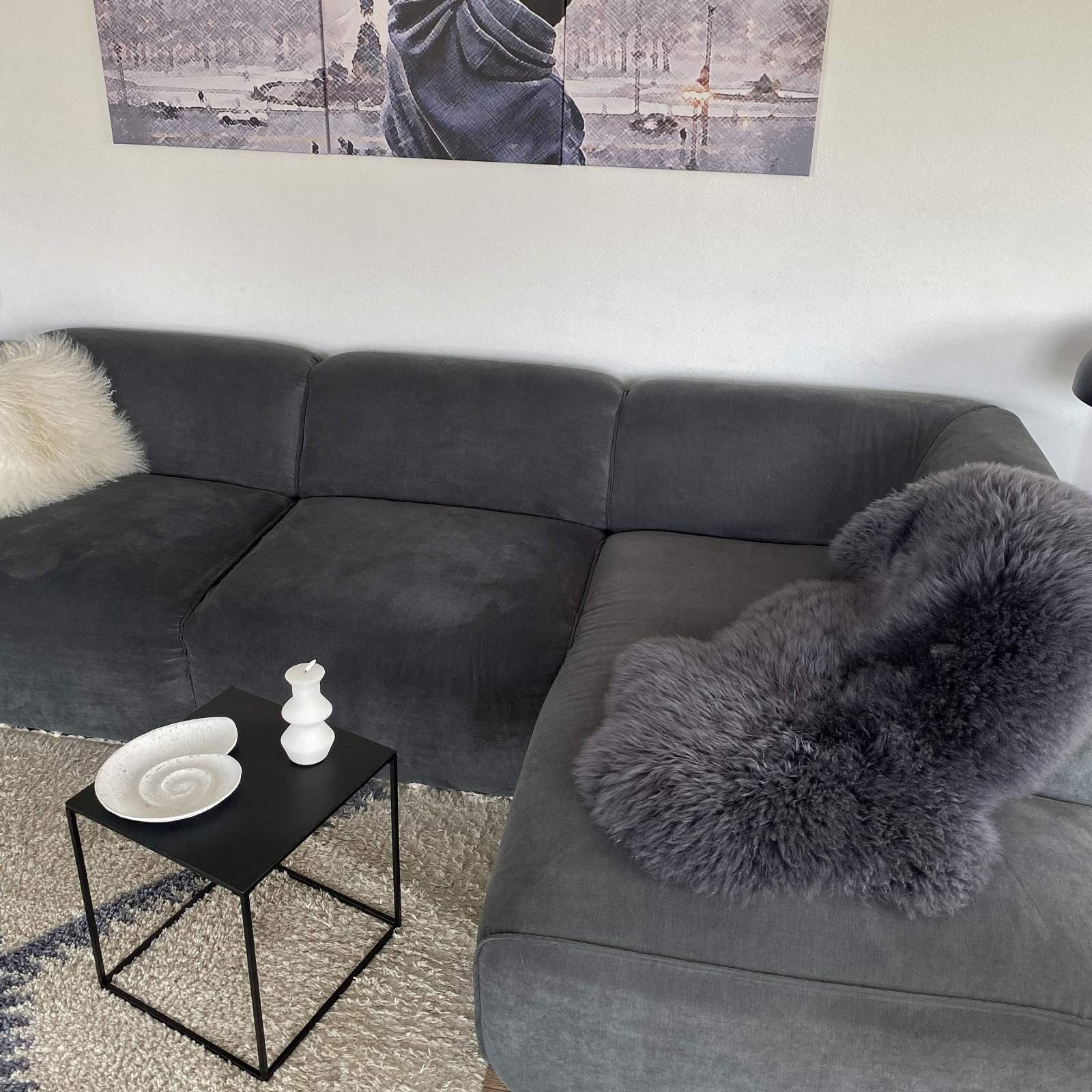 Fellteppich, Hollert, Australisches Merino Lammfell Grau Schaffell Echtfell Teppich Läufer