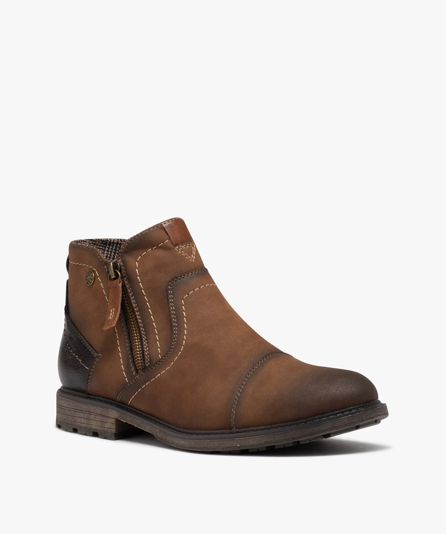 Boots homme fourrées à double zip marron | GEMO