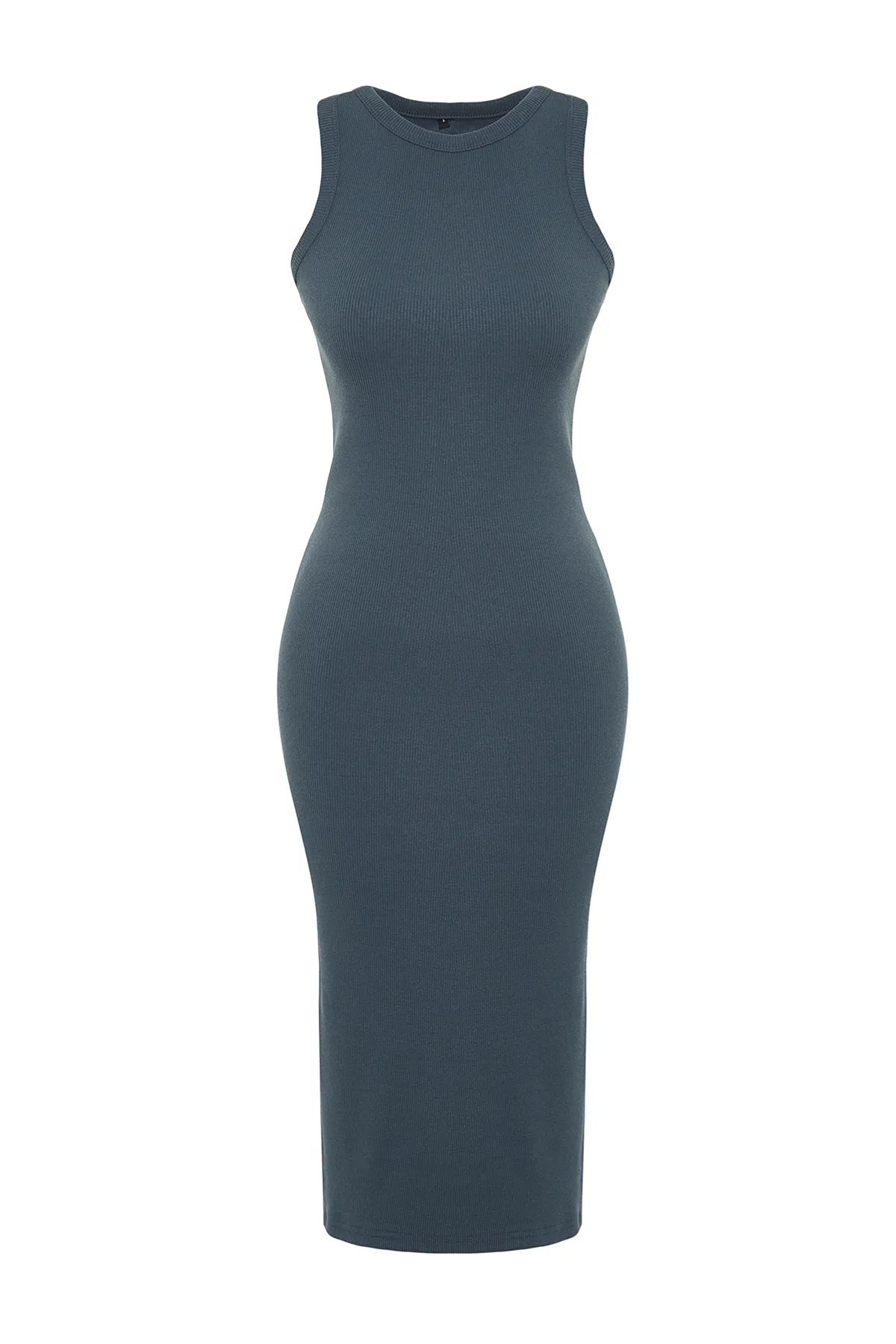 Trendyol Collection  Helles Anthrazit, körperbetontes, flexibles Midi-Bleistiftkleid aus Strick mit Rundhalsausschnitt TWOSS22EL1575