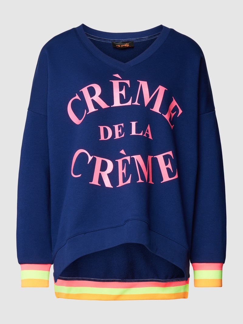 Sweatshirt mit V-Ausschnitt Modell 'Creme de la Creme' in marineblau
