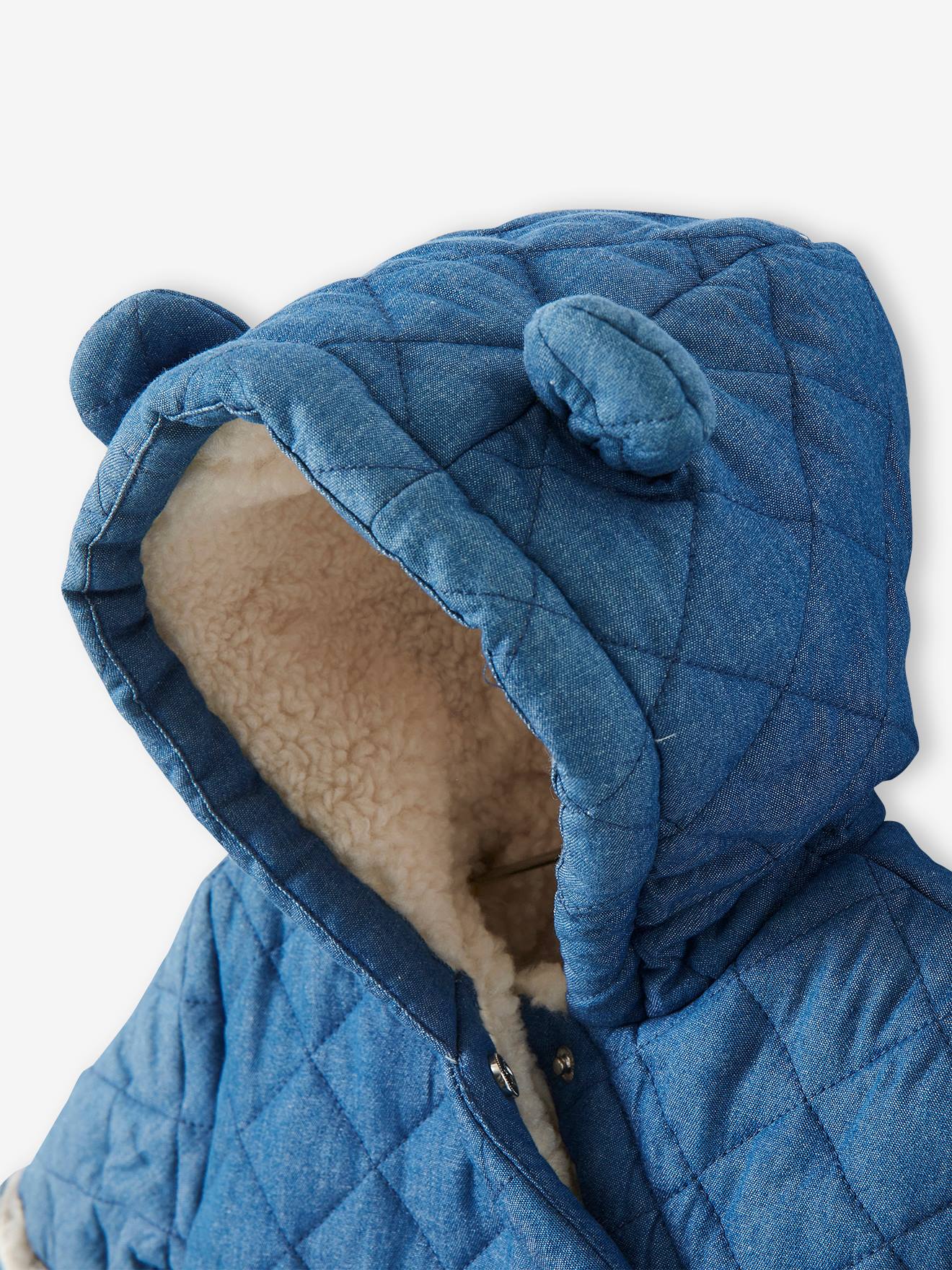 Combipilote en denim chambray bébé ouverture décalée denim stone