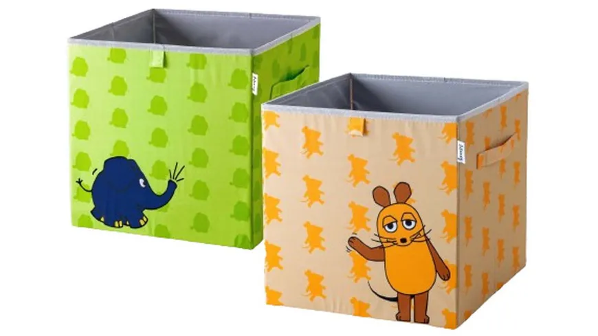 Lifeney Aufbewahrungsbox Die Maus 33x33x33cm 2er Set blau, grün, braun, orange