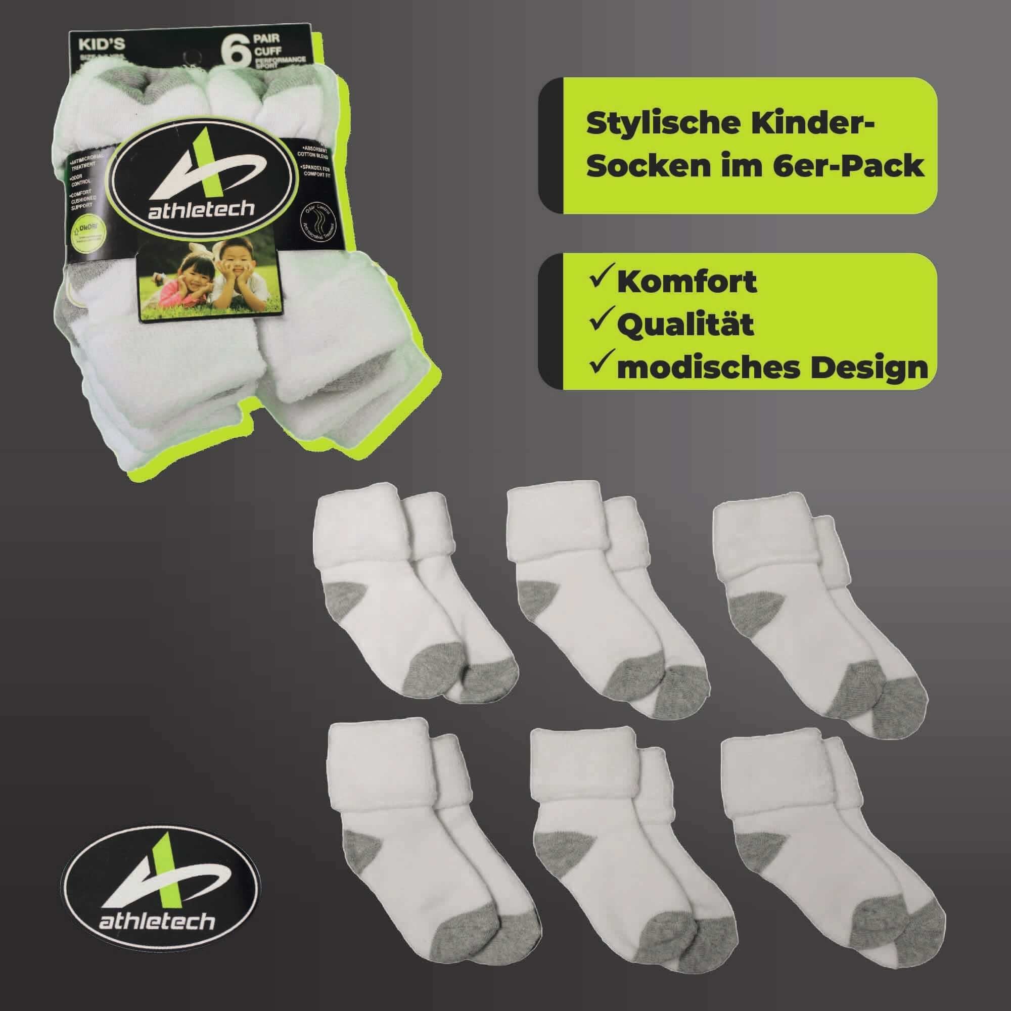 Athletech Thermosocken 6 Paar Thermo Socken für Kinder 3-5 Jahre bis Gr.34
