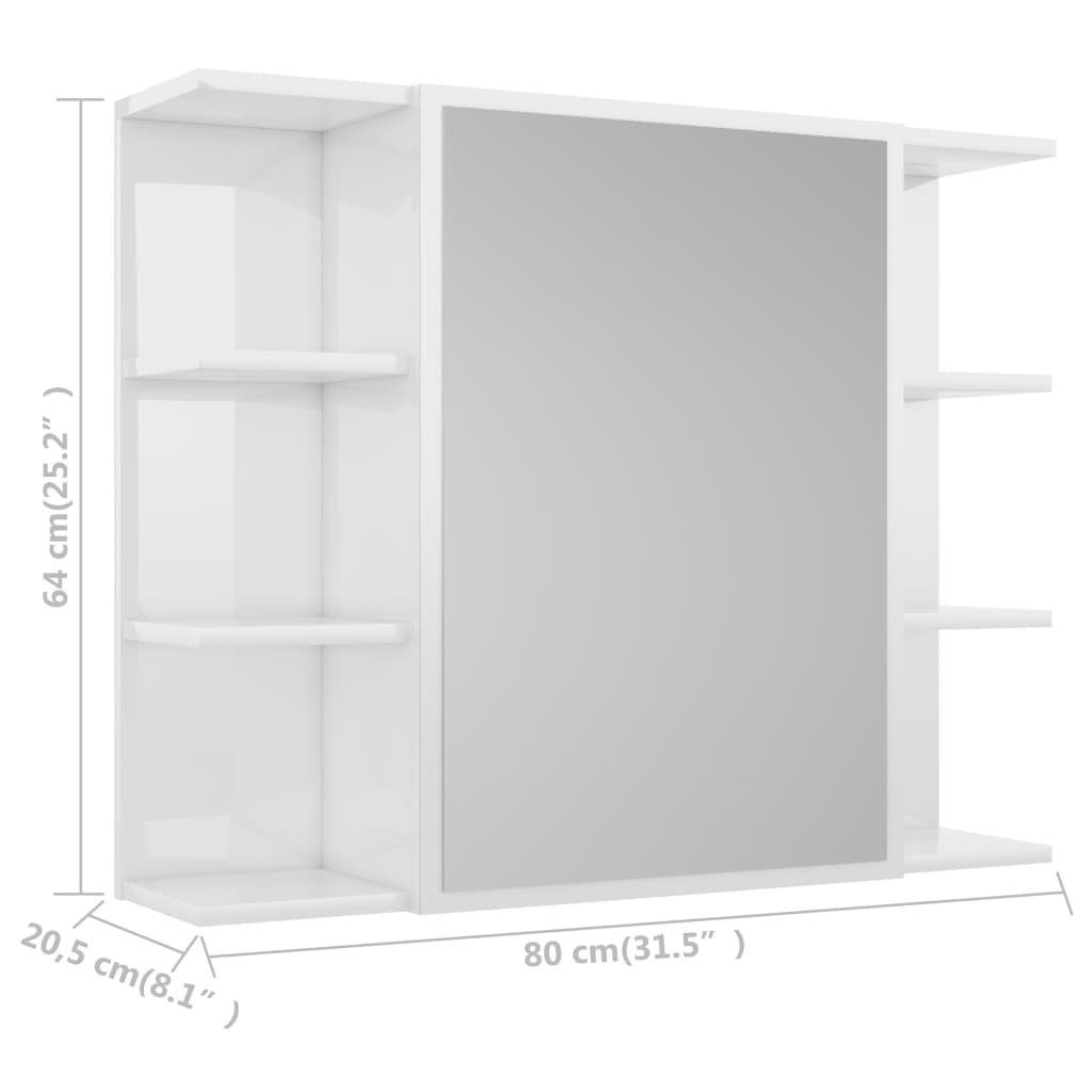 vidaXL Badezimmerspiegelschrank Bad-Spiegelschrank Hochglanz-Weiß 80x20,5x64 cm Holzwerkstoff (1-St)