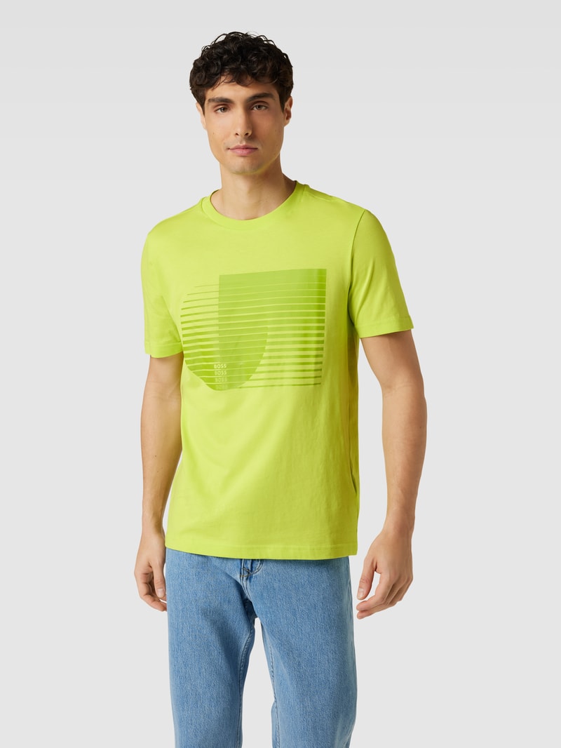 T-Shirt mit Label- und Muster-Print in neon grün
