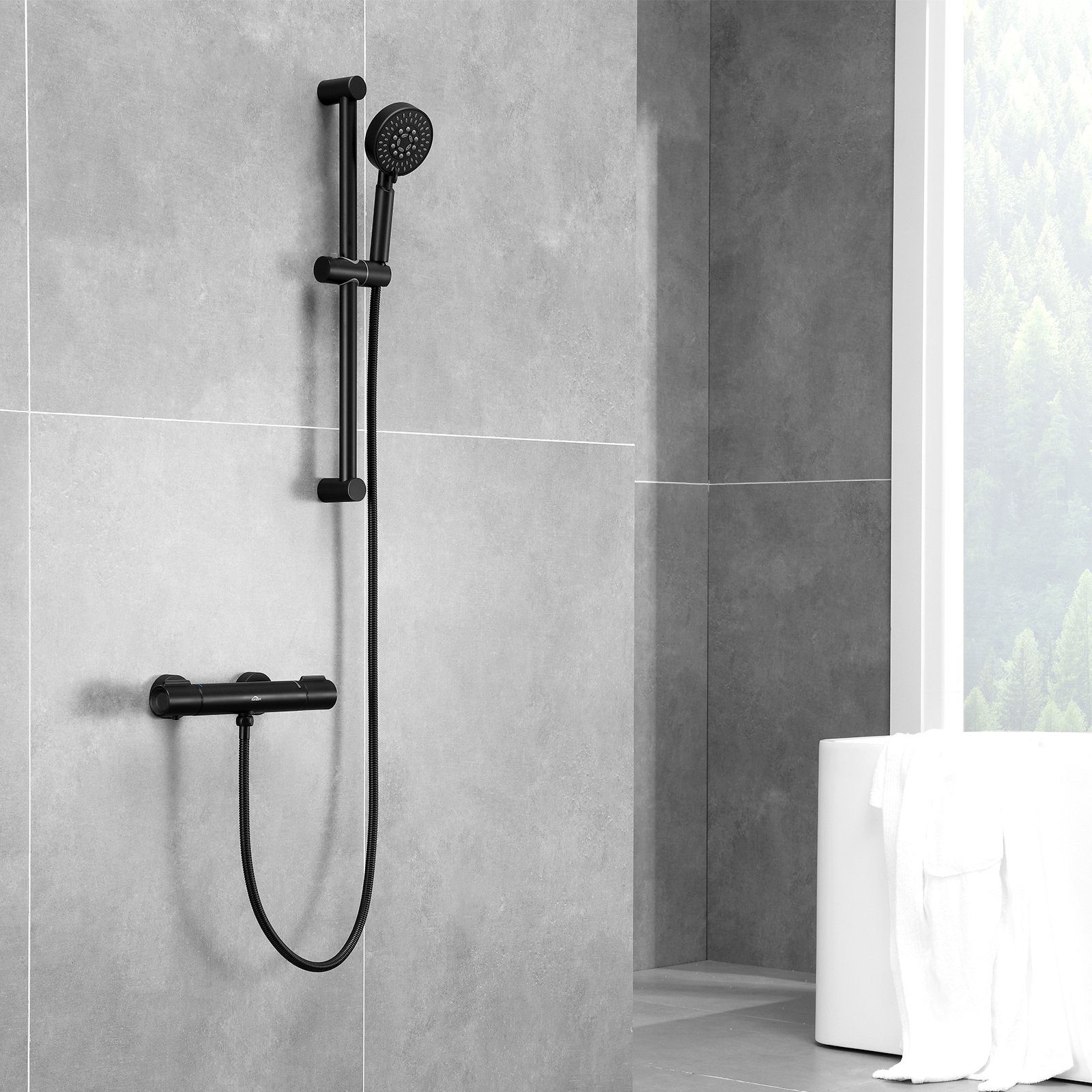 Auralum Brausethermostat Duscharmaturen mit Thermostat Mischbatterie 38℃ Sicherheitsknopf,Schwarz