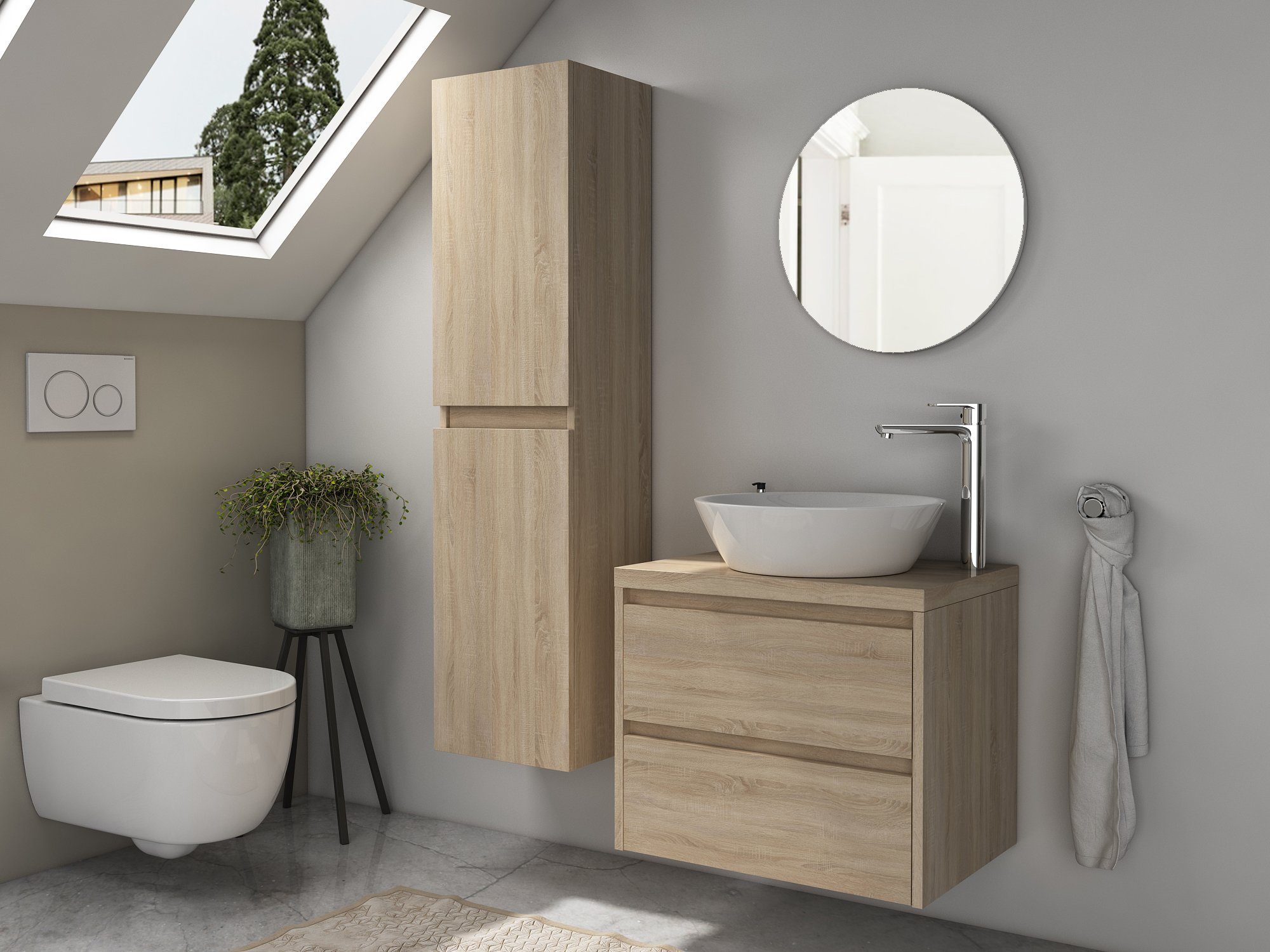 Aqua Bagno Badmöbel-Set Aqua Bagno Duo - Badmöbel 60cm mit Trägerplatte (3-St)