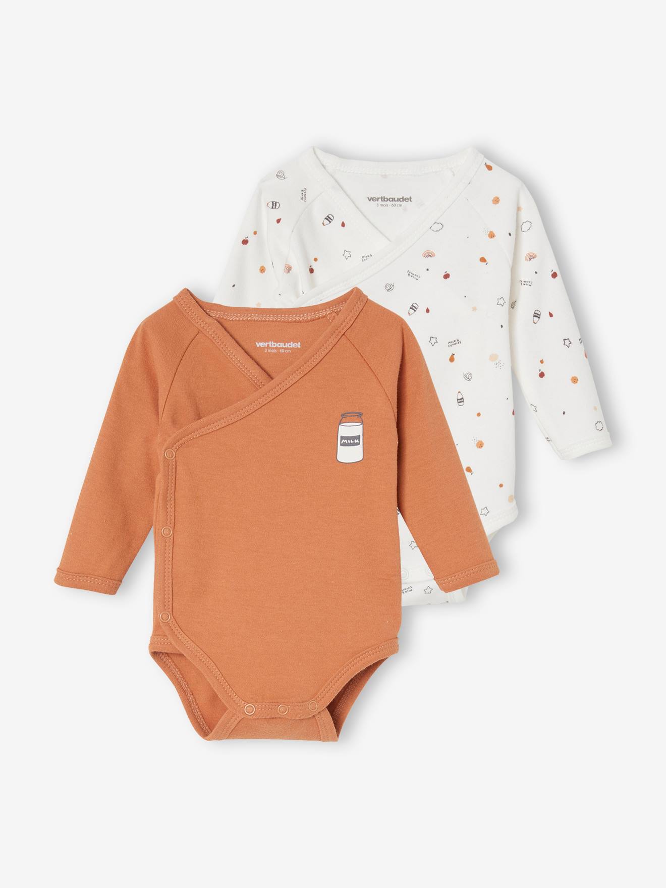 Lot de 2 bodies manches longues bébé ouverture naissance noisette