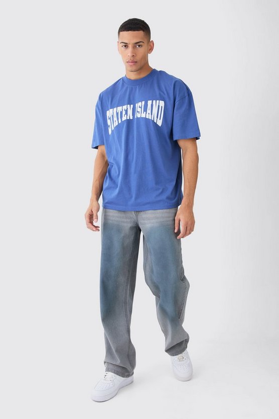 Oversize T-Shirt mit Staten Island Print