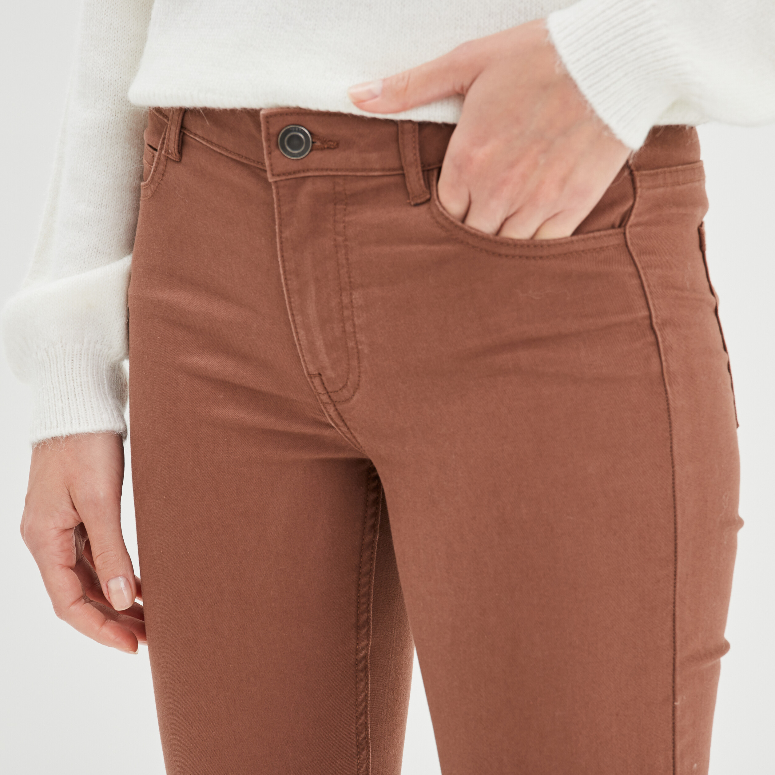Pantalon slim taille normale marron femme | La Halle