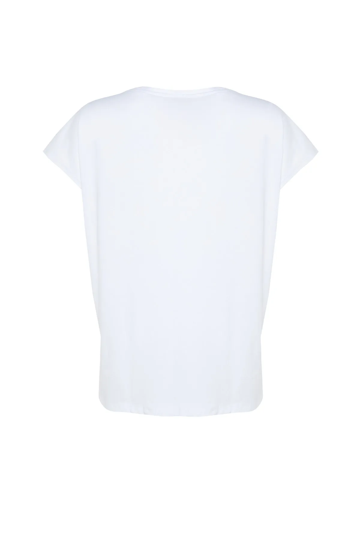 Trendyol Curve  Weißes Boyfriend-Strick-T-Shirt mit V-Ausschnitt und Schlitz TBBSS22BF0036