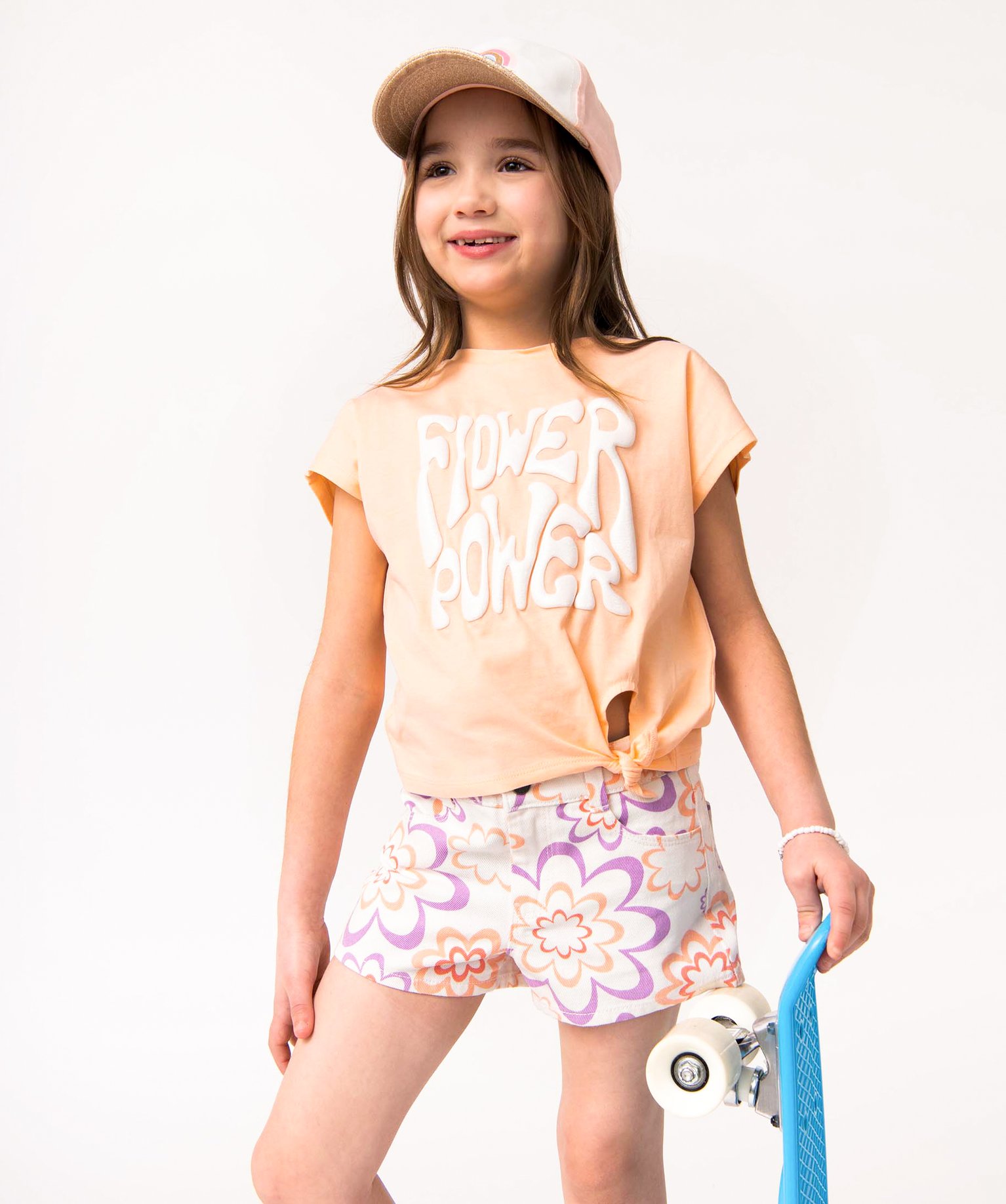 Tee-shirt fille coupe ample noué dans le bas orange | GEMO
