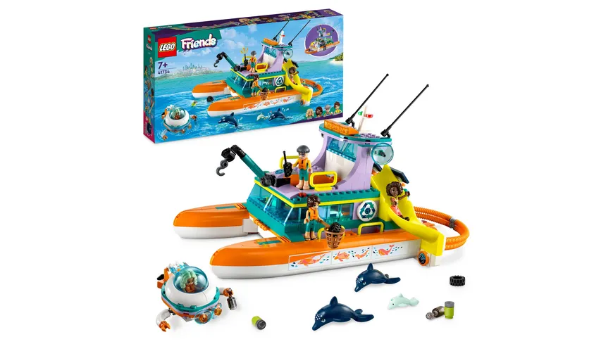 LEGO Friends 41734 Seerettungsboot Set, Spielzeug mit Tieren für Kinder