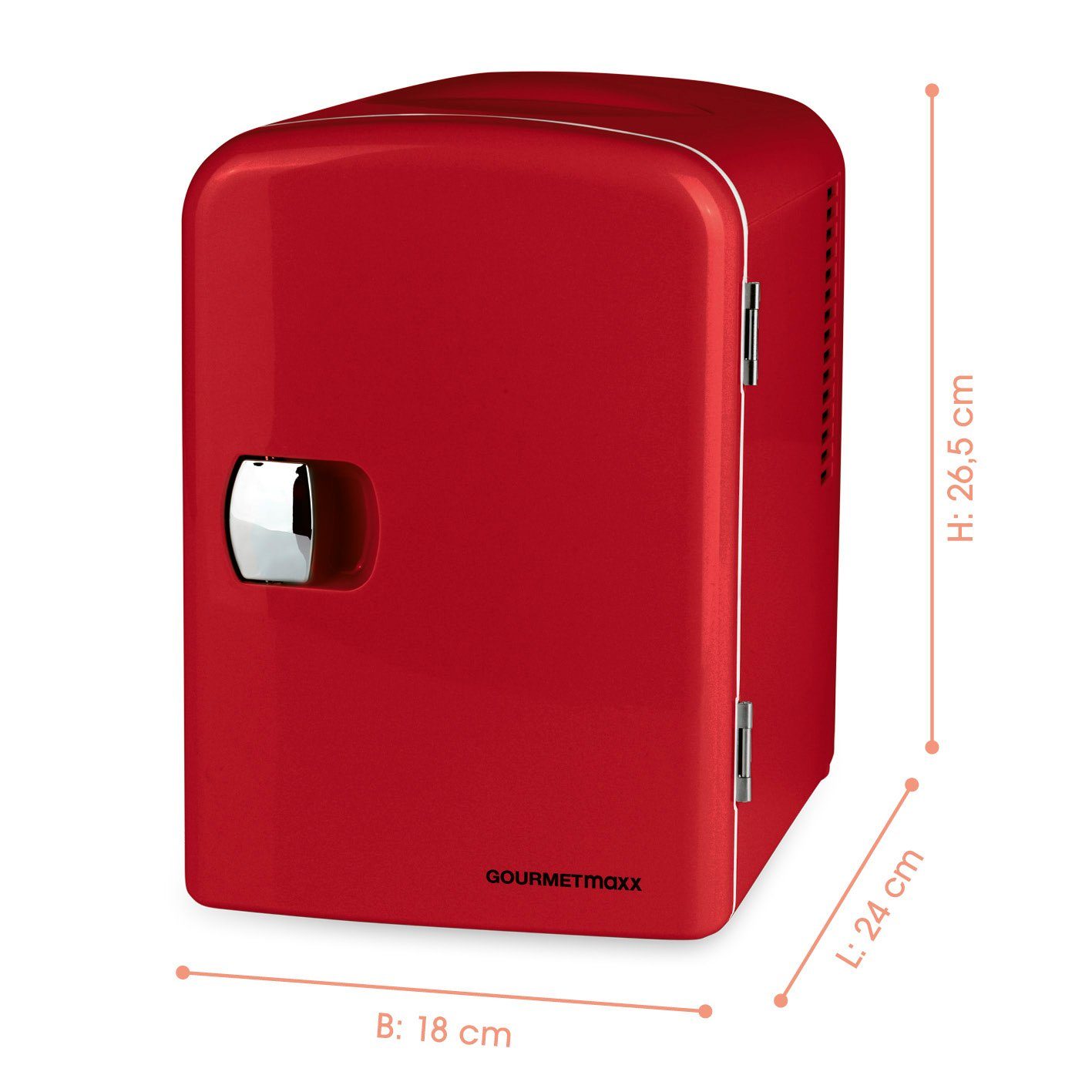 GOURMETmaxx Kühlbox Mini Kühl Schrank 45W Rot 12V Kfz Anschluss Auto, Retro Design, Camping, Festival, Dosengeeignet