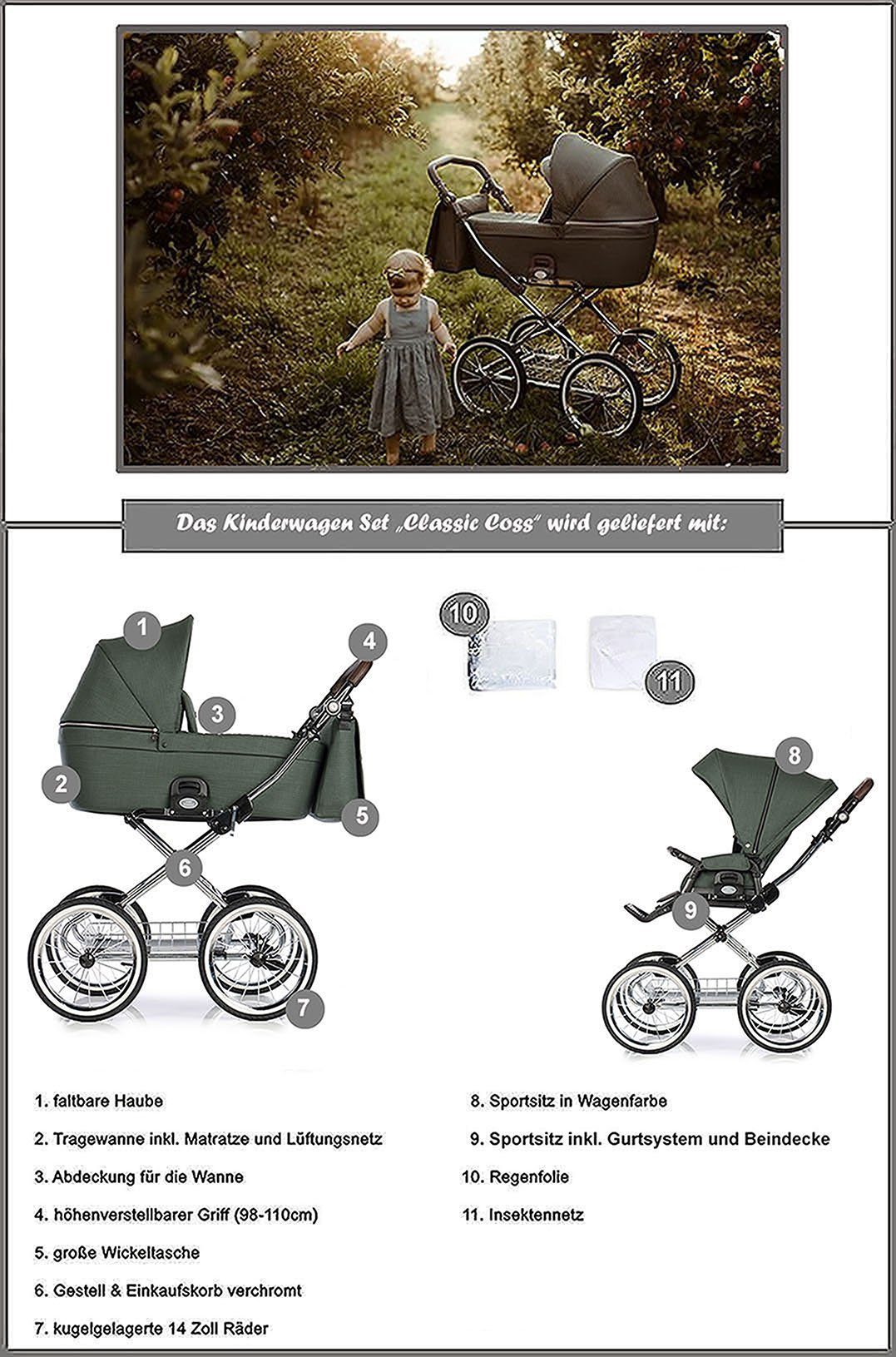 Roan Kombi-Kinderwagen Coss Classic 2 in 1 - 11 Teile - in 4 Designs