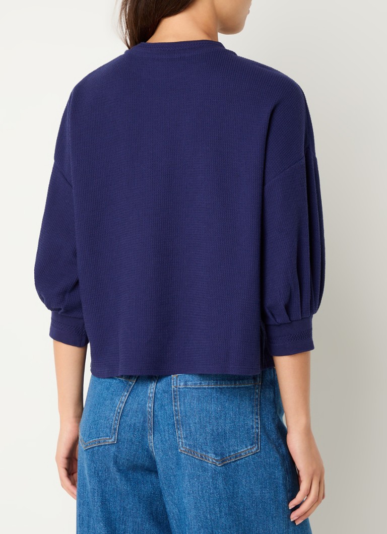 Top Sessùn Tamarillo in maglia fine, misto cotone biologico, maniche a palloncino