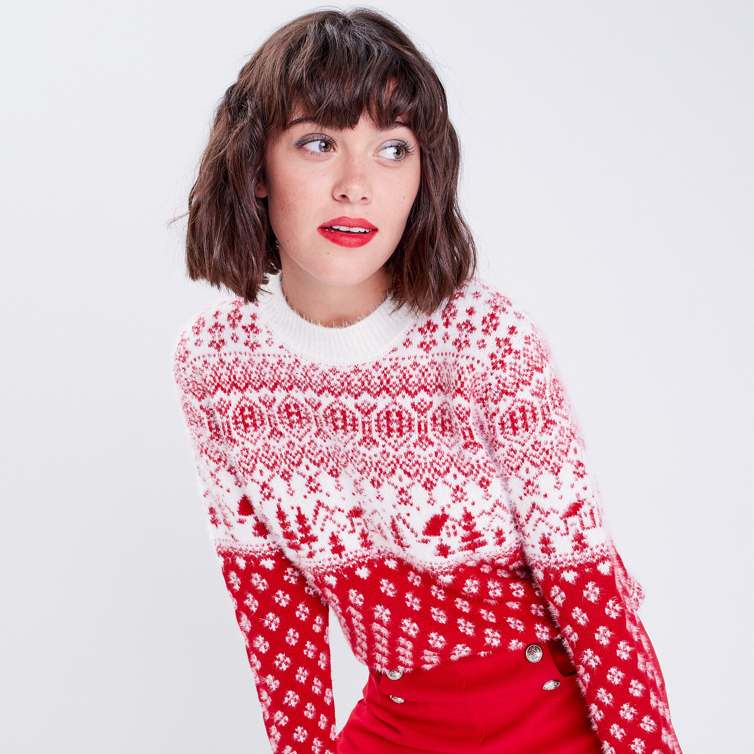 Pull avec col rond rouge femme | Cache Cache